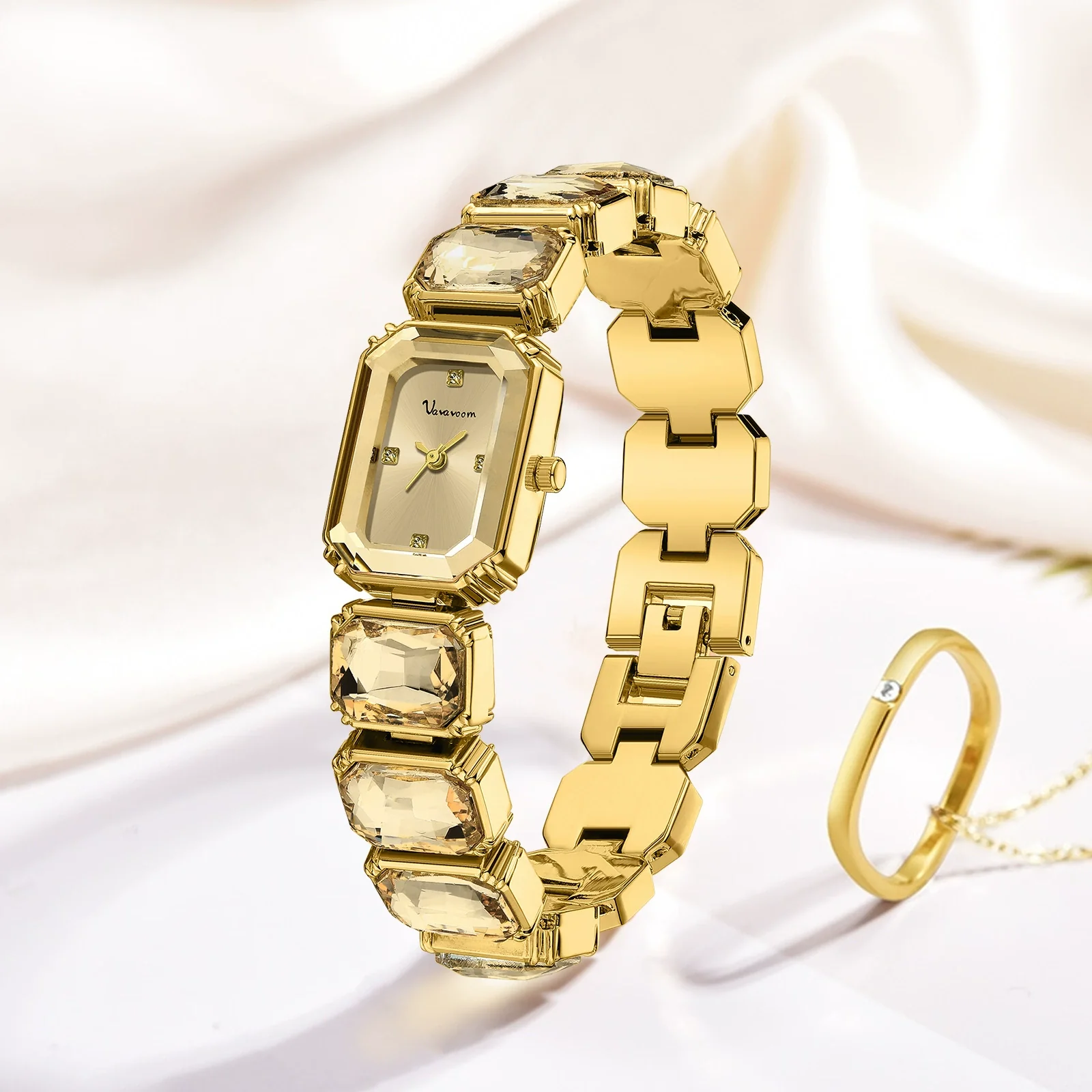 Fashion Women's Alloy And Stainless Steel Square Dial Quartz Watch With Diamond Inlay - Image 4