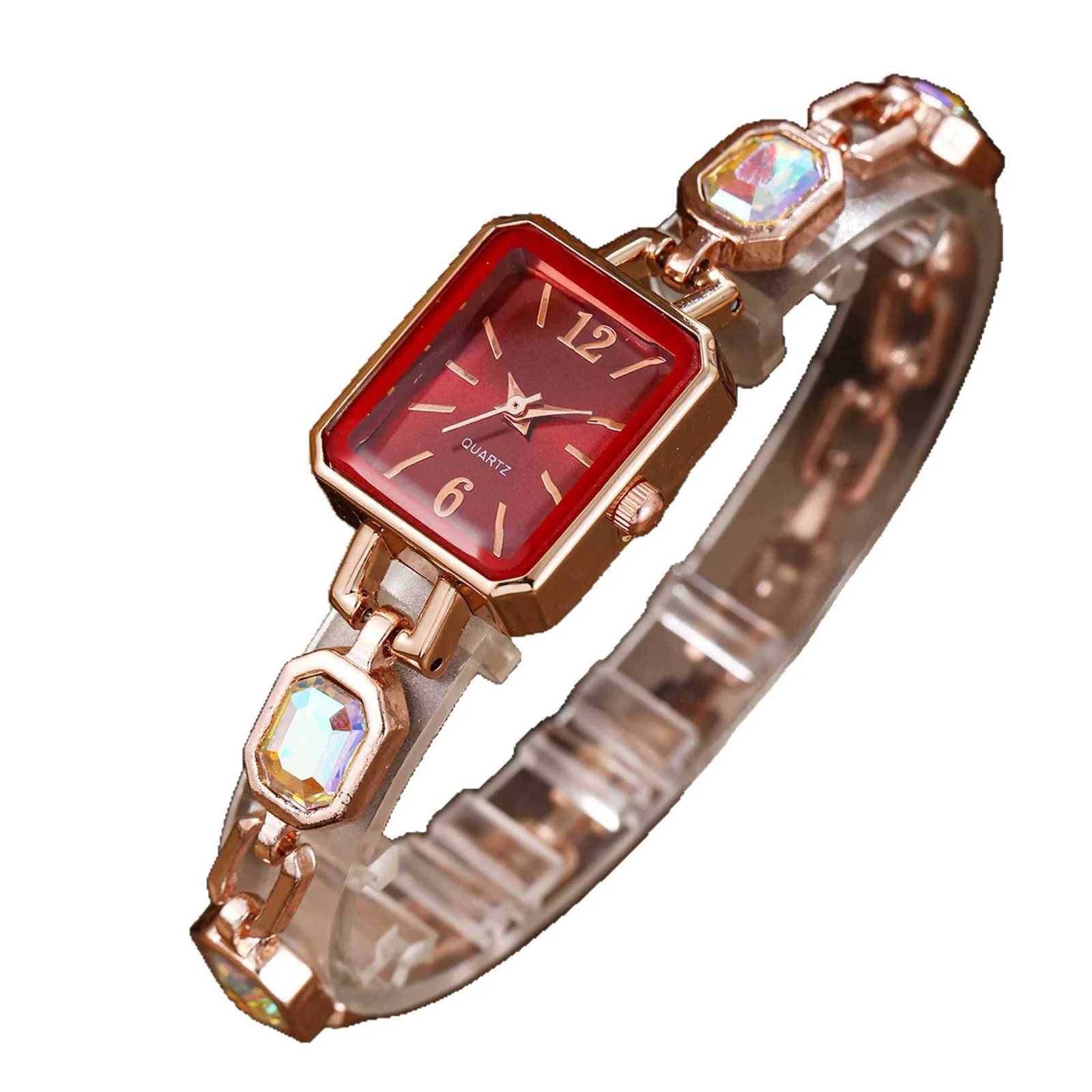 Fashion Women's Alloy Bracelet Watch With Square Dial And Colorful Gemstone - Image 5
