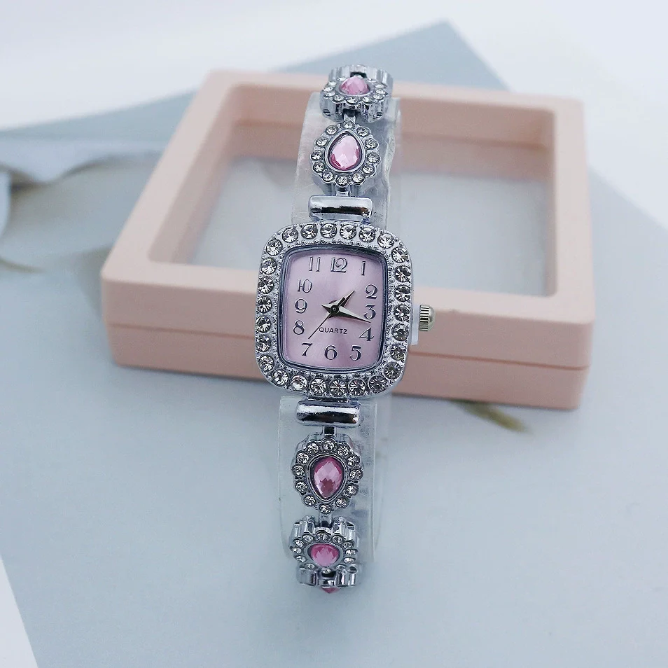 Fashion Women's Alloy Square Quartz Watch With Full Diamond Inlay - Image 4