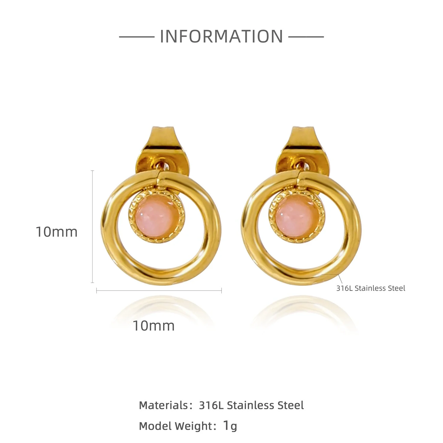 Fashion Women's Geometric Stainless Steel Electroplated Brown Gemstone Earrings - Image 12