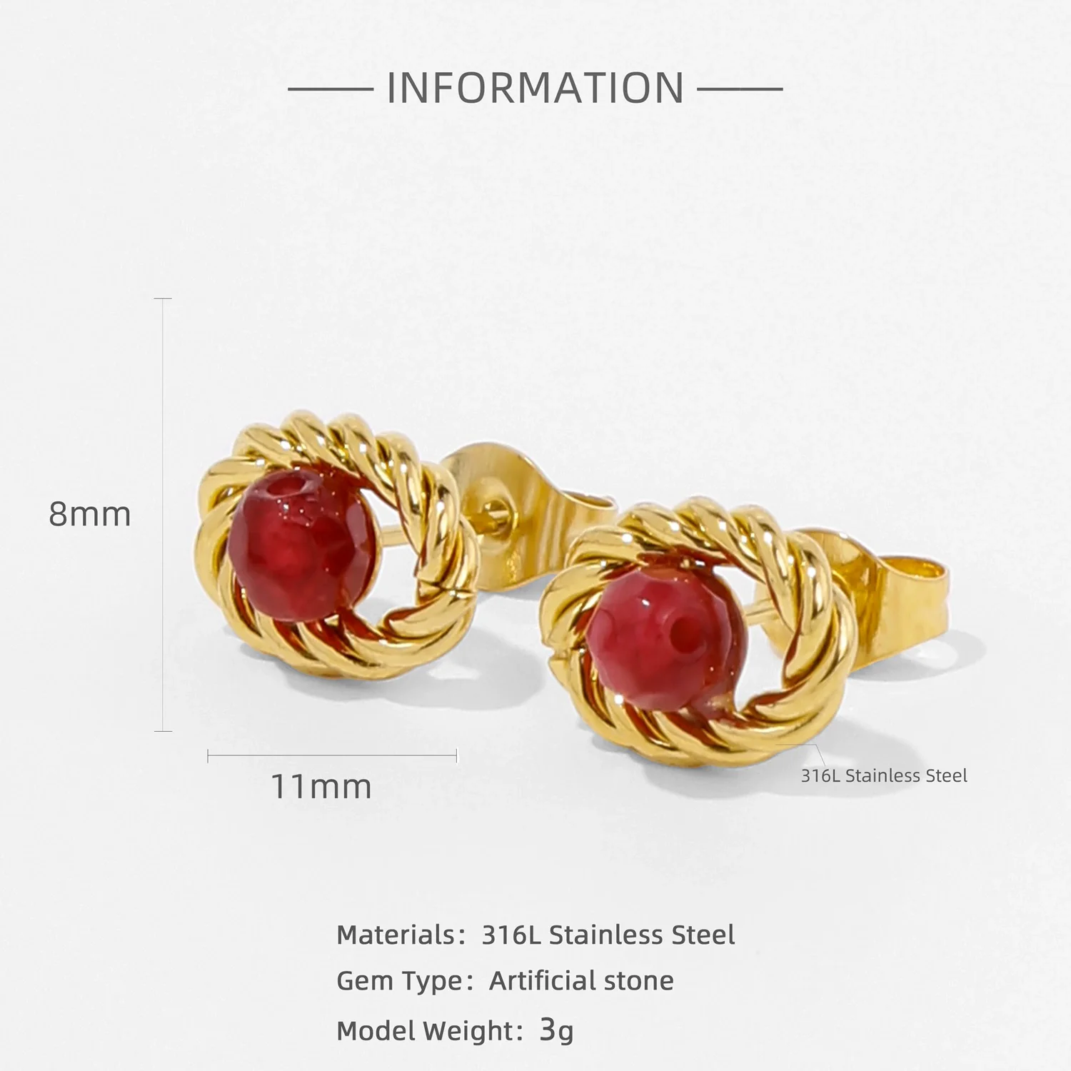 Fashion Women's Geometric Stainless Steel Electroplated Brown Gemstone Earrings - Image 13