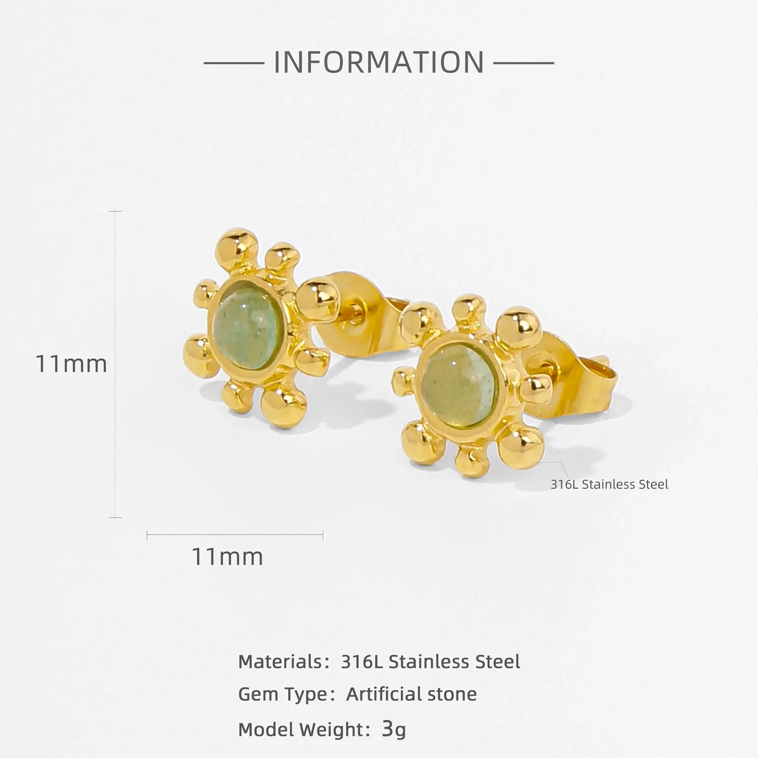 Fashion Women's Geometric Stainless Steel Electroplated Brown Gemstone Earrings - Image 14