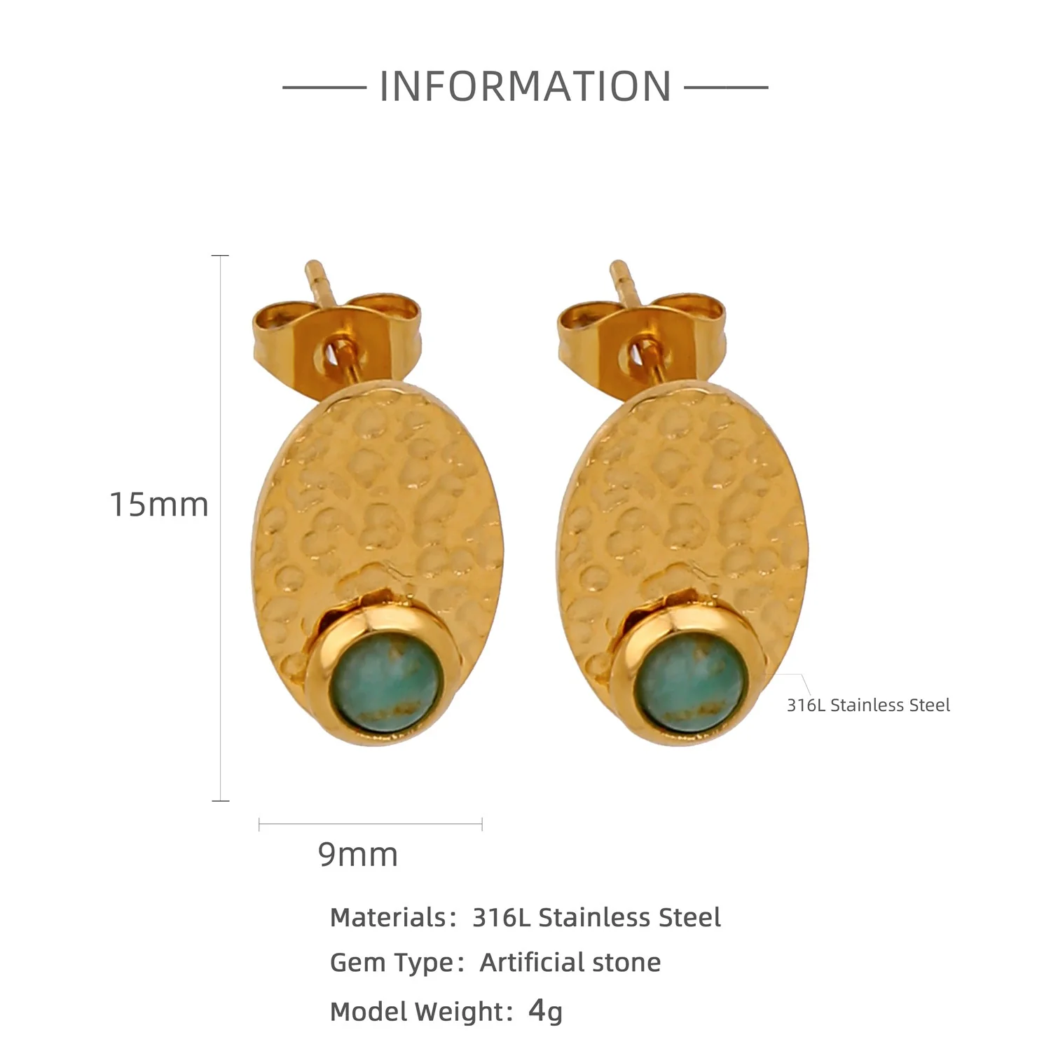 Fashion Women's Geometric Stainless Steel Electroplated Brown Gemstone Earrings - Image 15