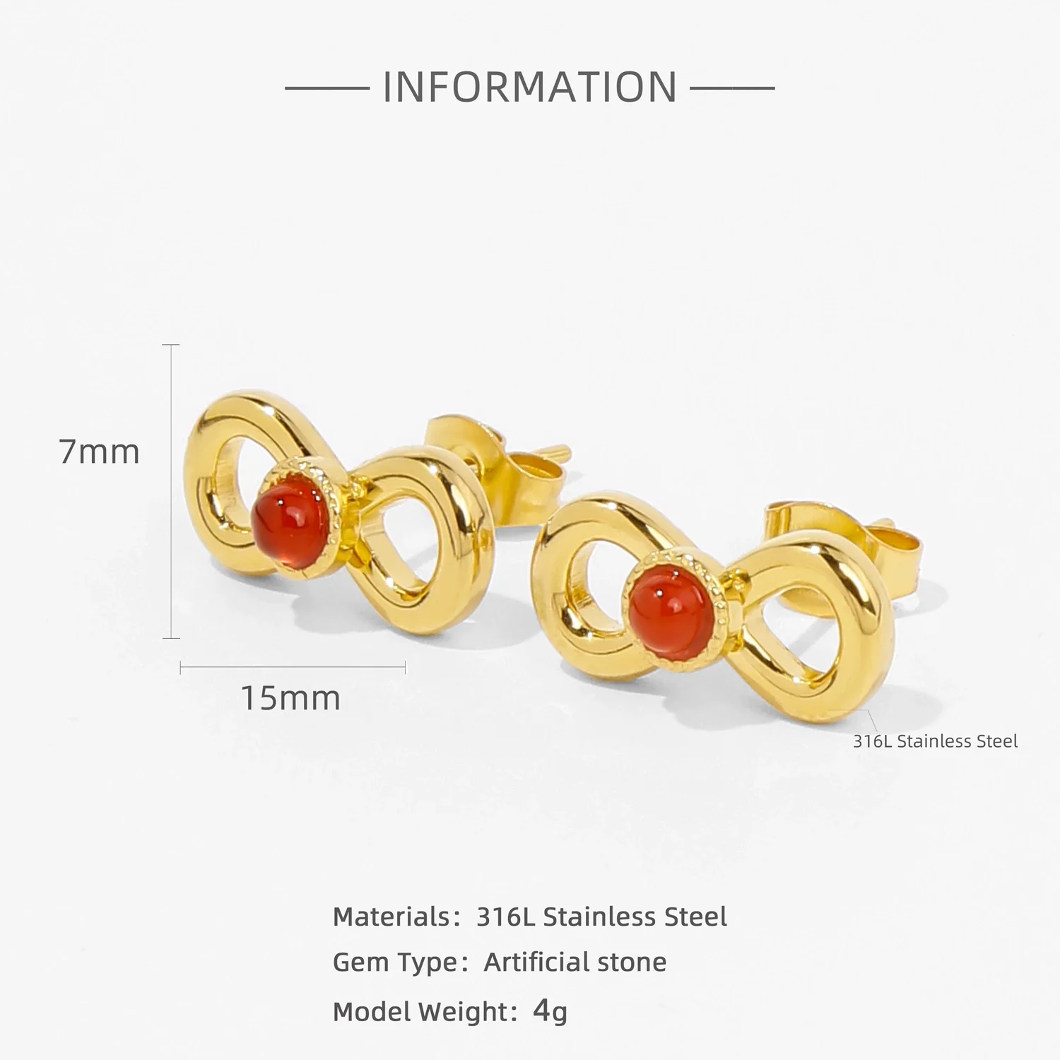 Fashion Women's Geometric Stainless Steel Electroplated Brown Gemstone Earrings - Image 16