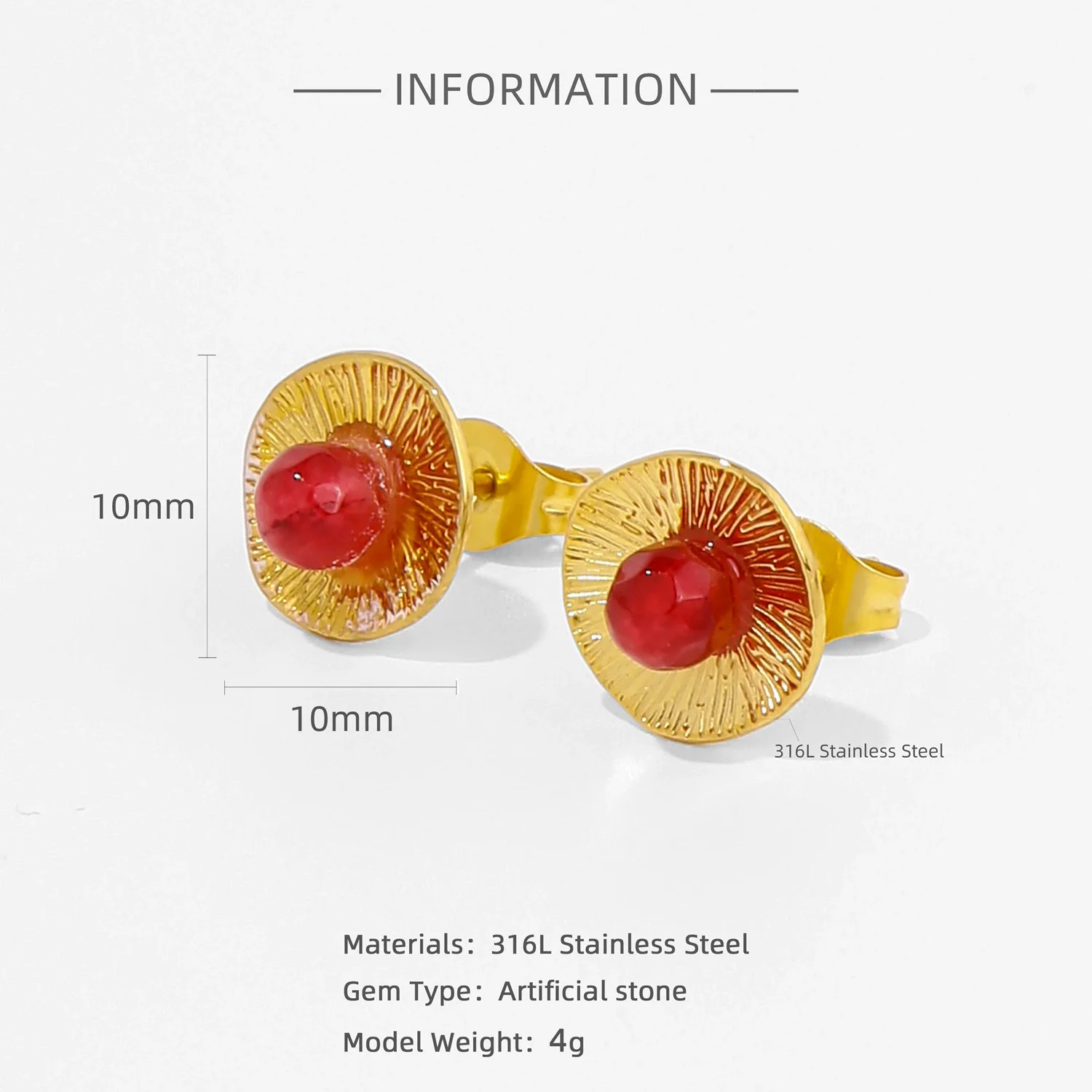Fashion Women's Geometric Stainless Steel Electroplated Brown Gemstone Earrings - Image 17