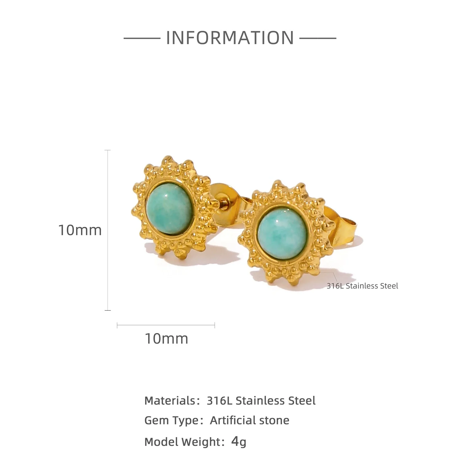 Fashion Women's Geometric Stainless Steel Electroplated Brown Gemstone Earrings - Image 19