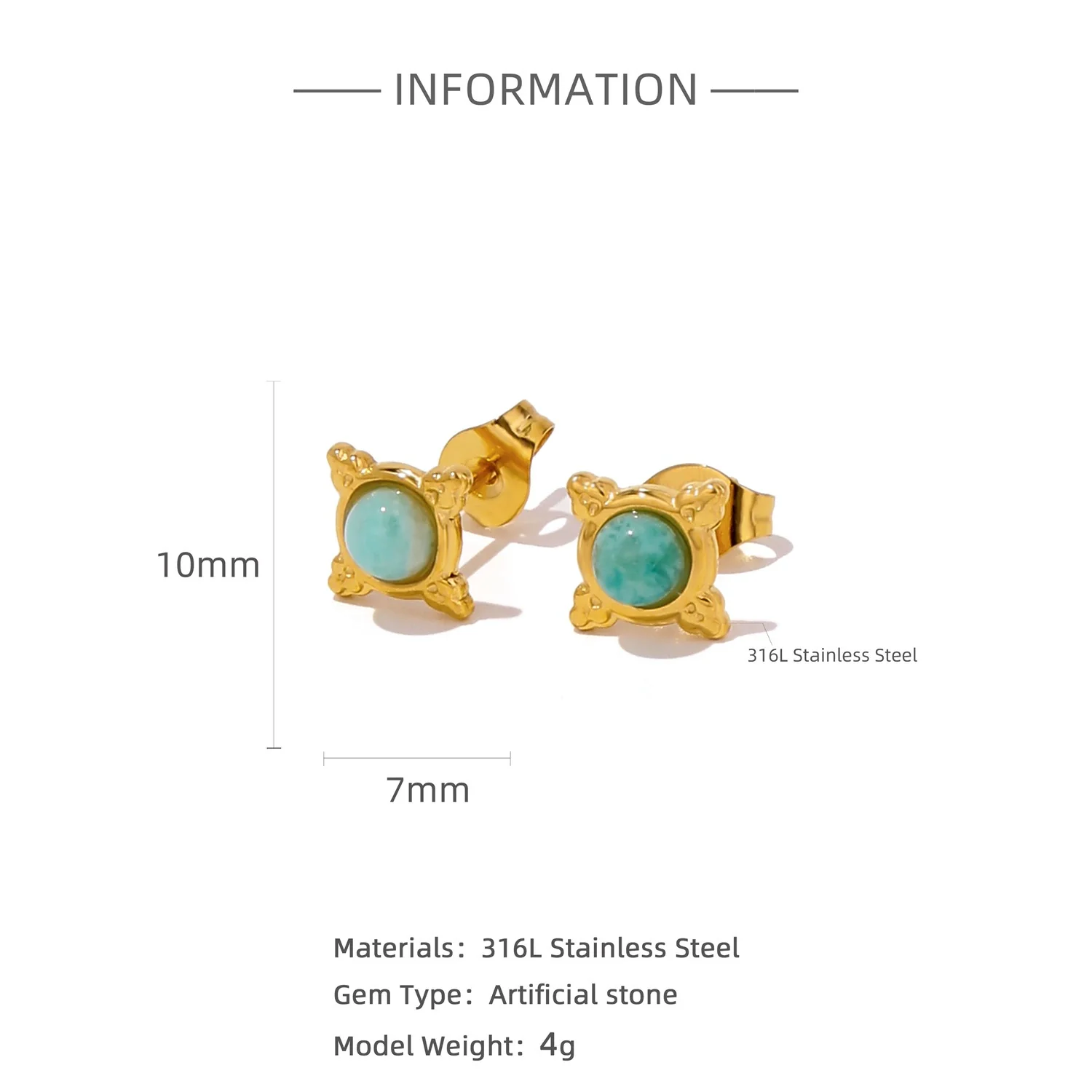 Fashion Women's Geometric Stainless Steel Electroplated Brown Gemstone Earrings - Image 23