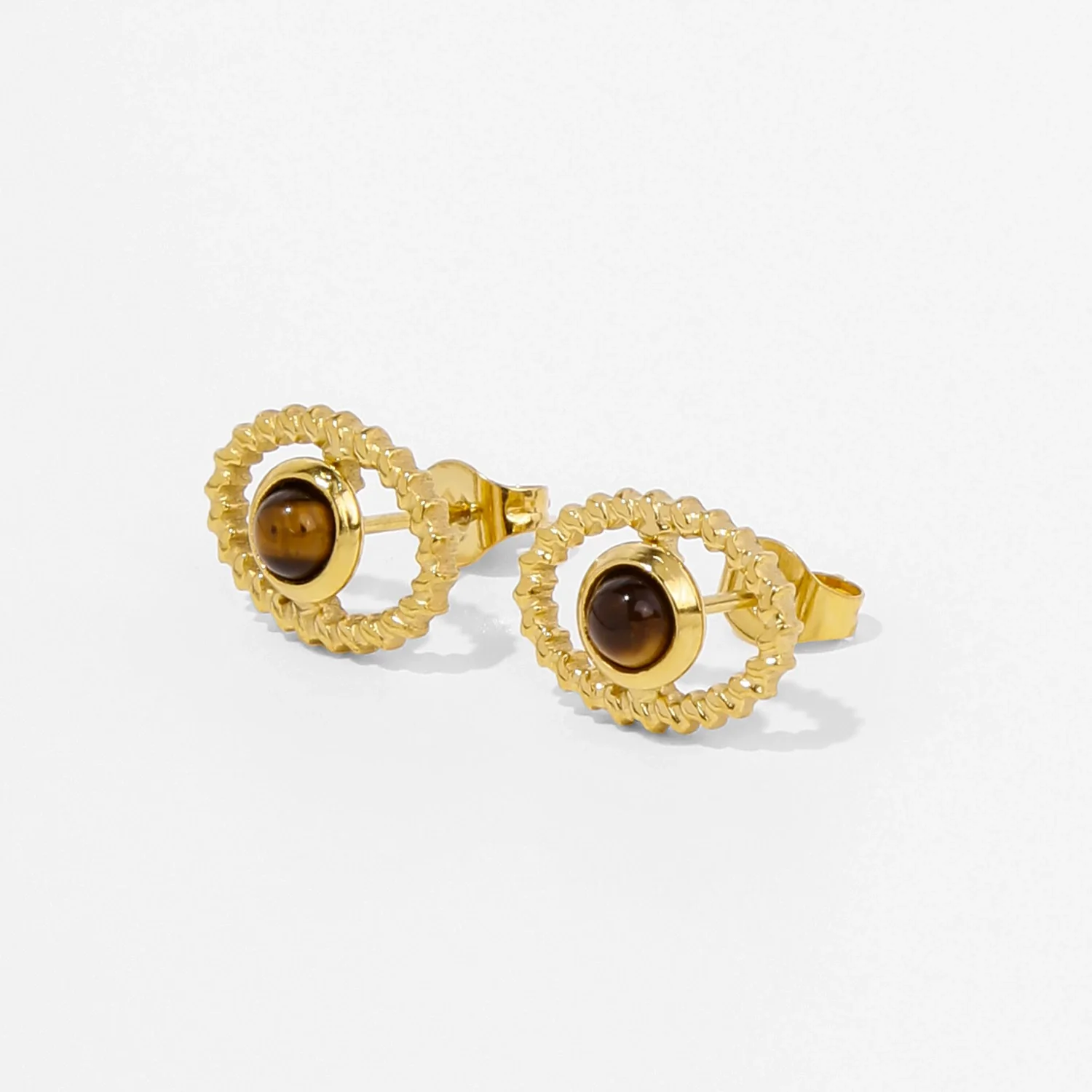 Fashion Women's Geometric Stainless Steel Electroplated Brown Gemstone Earrings - Image 5