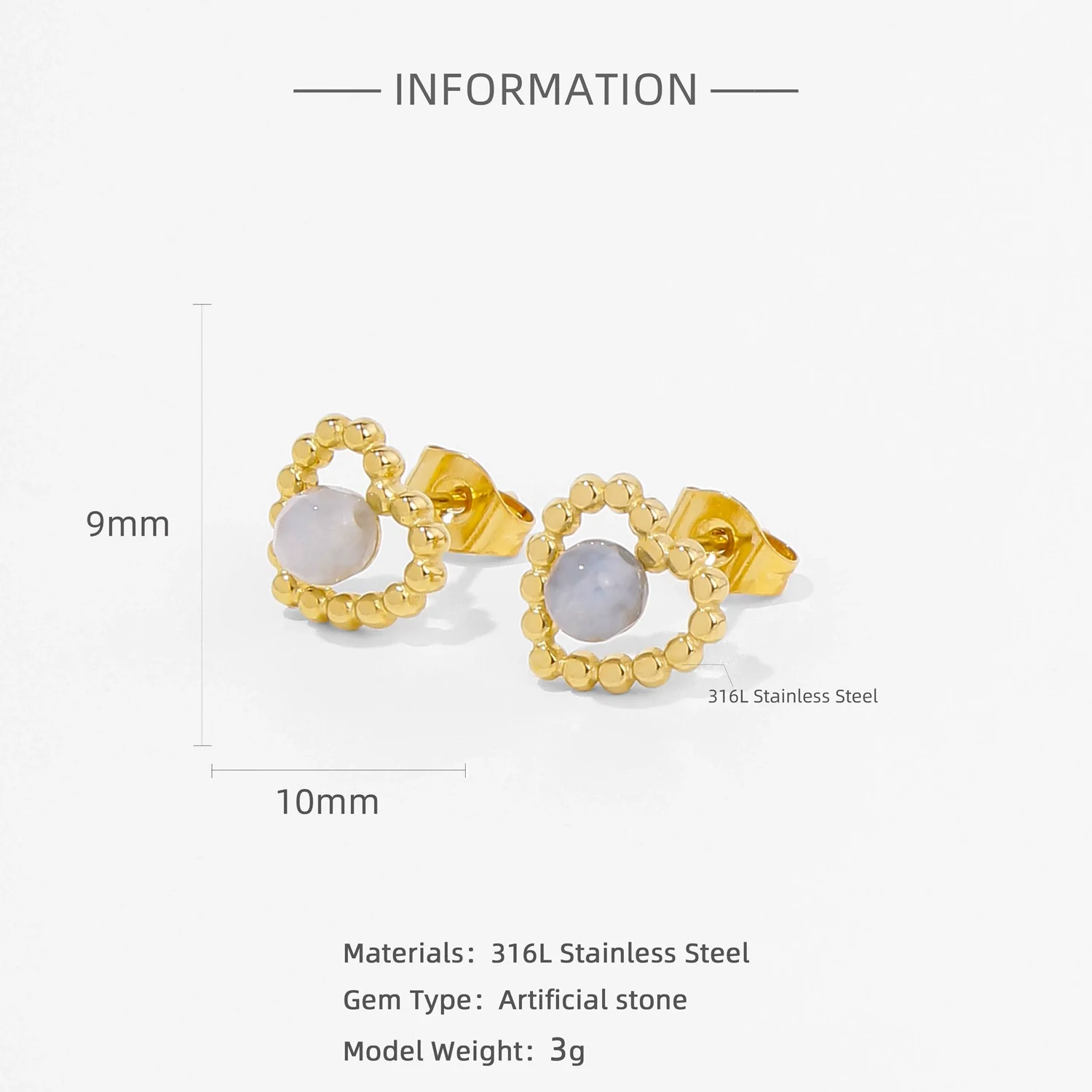 Fashion Women's Geometric Stainless Steel Electroplated Brown Gemstone Earrings - Image 8