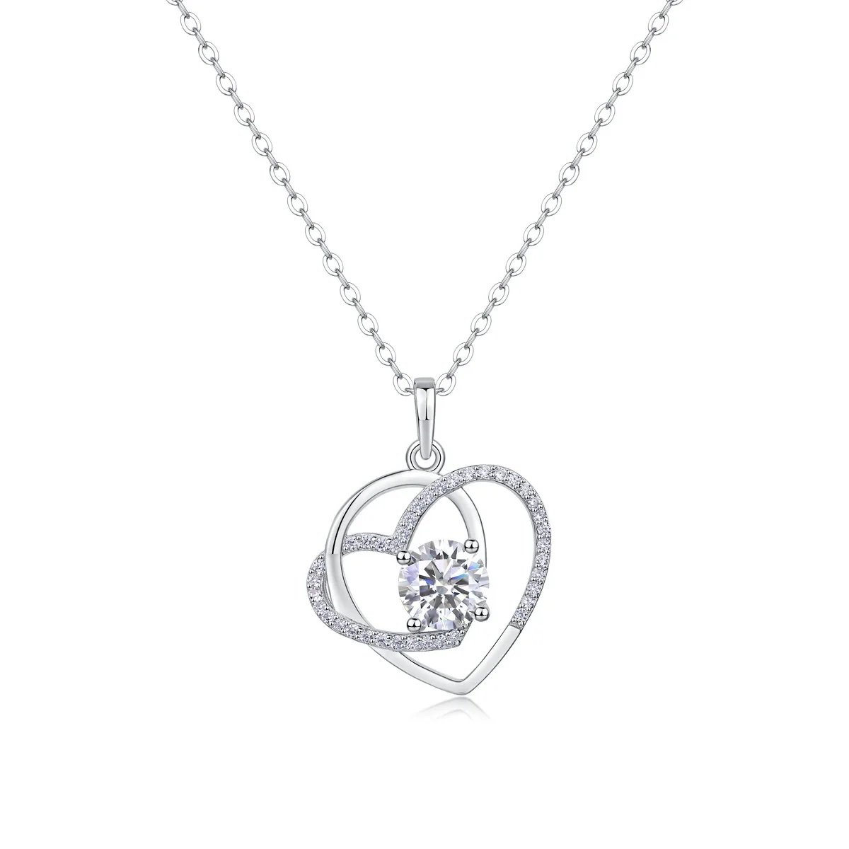 Fashion Women's Heart Shaped 925 Silver Moissanite Inlaid Clavicle Necklace