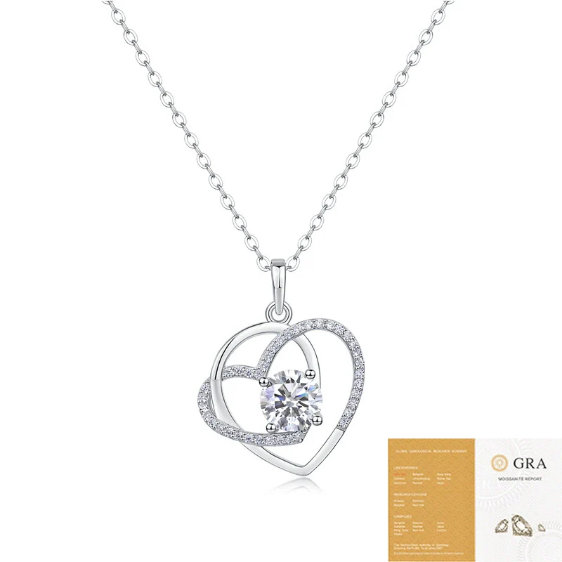 Fashion Women's Heart Shaped 925 Silver Moissanite Inlaid Clavicle Necklace - Image 5