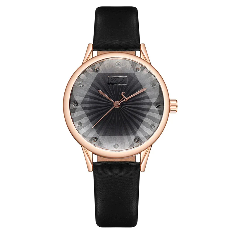 Fashion Women's Metal Case Imitation Leather Strap Quartz Watch With Diamond Shaped Design - Image 2