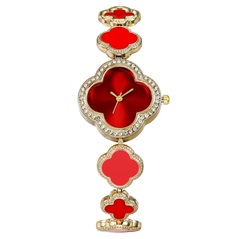 Fashion Women's Metal Petals Fourleaf Clover Flower Shape Quartz Watch Bracelet - Image 9