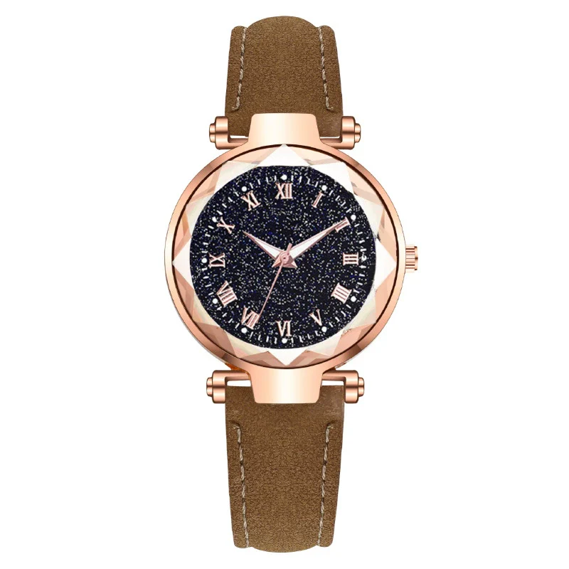 Fashion Women's Quartz Watch With Starry Sky Roman Pattern Leather Strap Alloy Case - Image 13