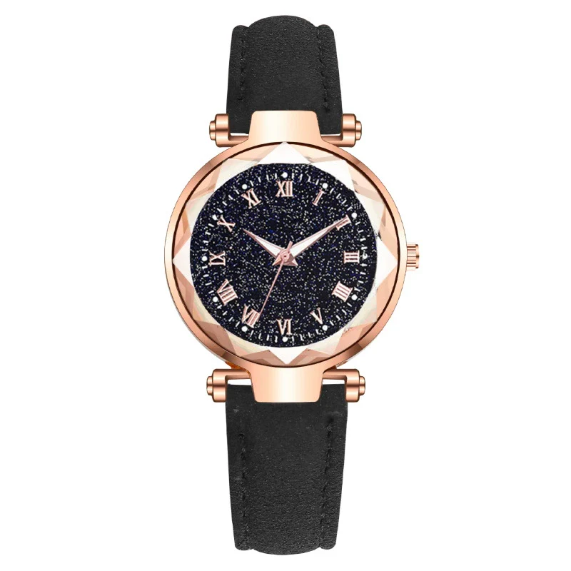 Fashion Women's Quartz Watch With Starry Sky Roman Pattern Leather Strap Alloy Case - Image 2