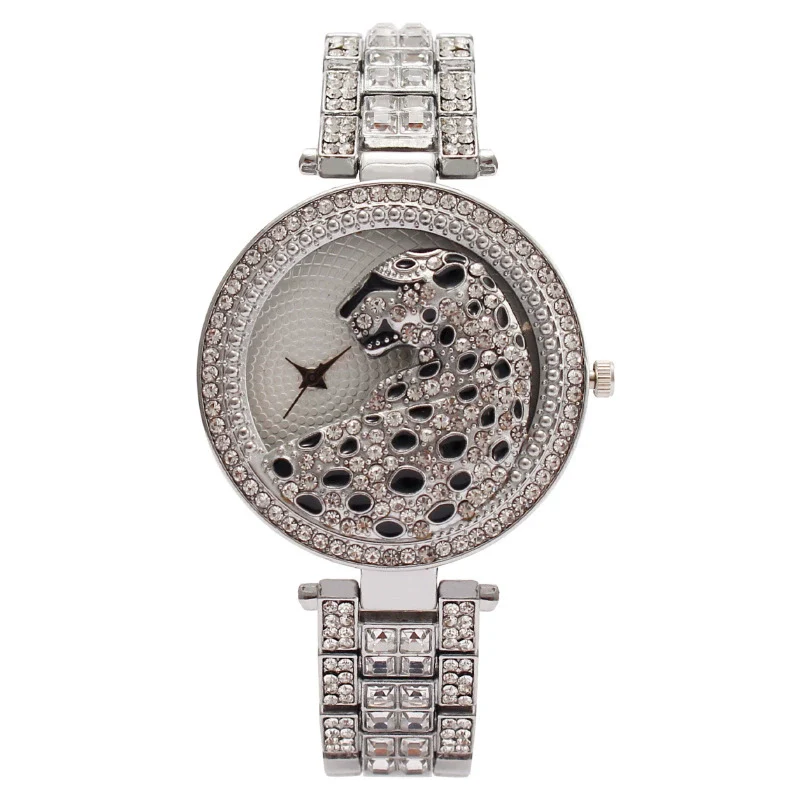 Fashion Women's Watch Set With Diamonds And Rhinestones Metal Round Leopard Style - Image 2