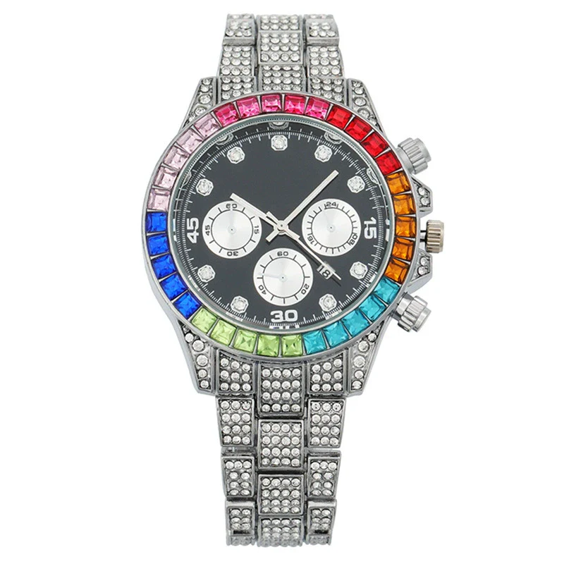 Fashion Women's Watch With Round Dial Alloy Case And Titanium Metal Clasp Set With Colored Diamonds - Image 4