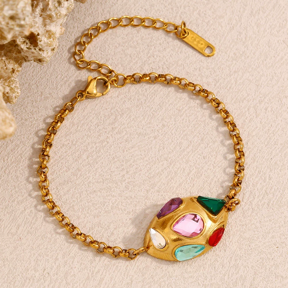 Fashionable 18K Gold Plated Geometric Stainless Steel Three Dimensional Oval Bracelet For Women