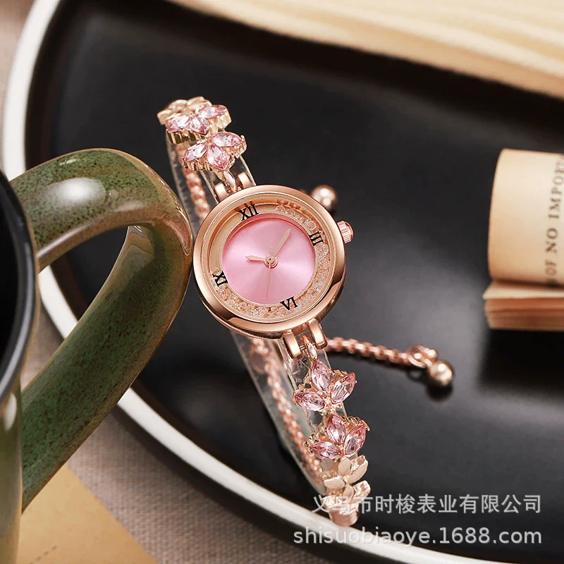 Fashionable Alloy Women's Bracelet Watch With Rhinestone Ball Quicksand And Round Dial - Image 4
