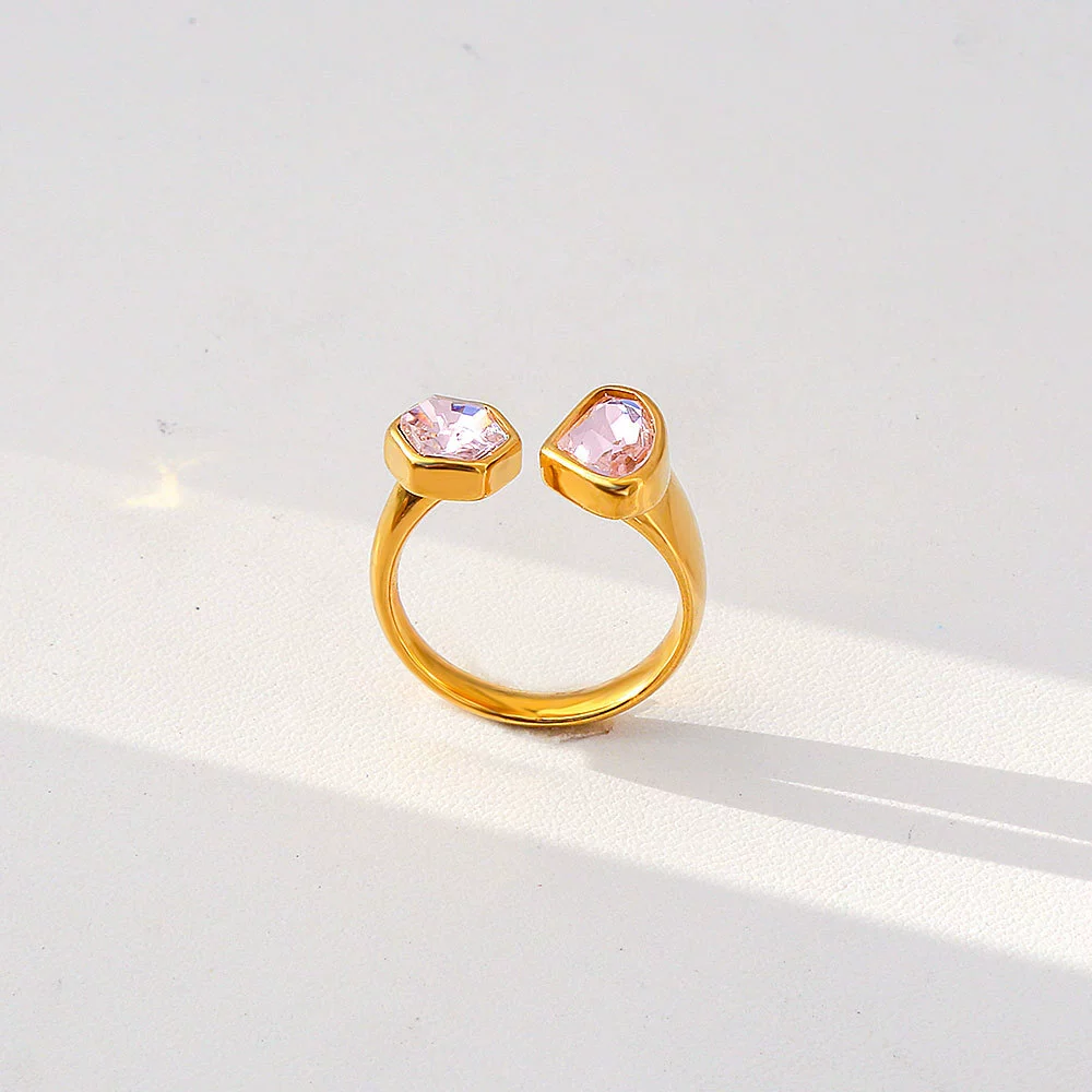 Fashionable Antique Electroplated Geometric Natural Semiprecious Stone Hexagonal Rhombus Ring Unisex Accessories - Image 16