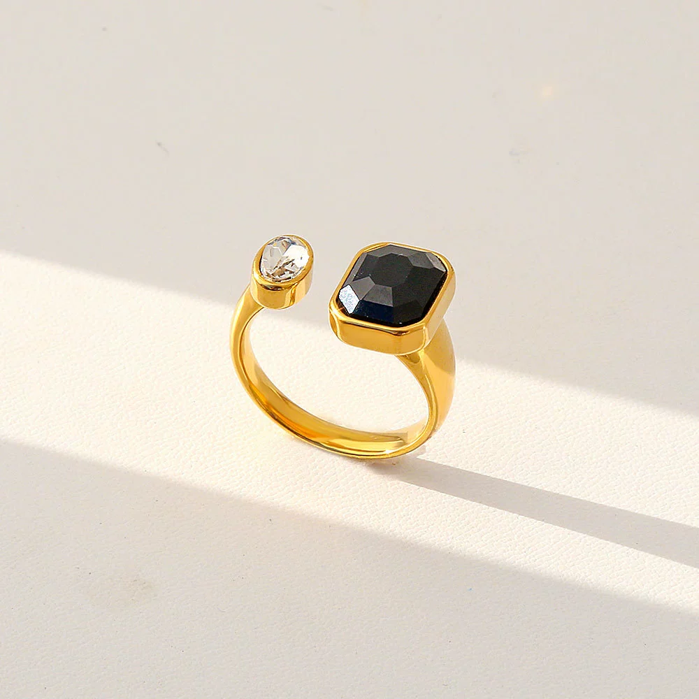 Fashionable Antique Electroplated Geometric Natural Semiprecious Stone Hexagonal Rhombus Ring Unisex Accessories - Image 22