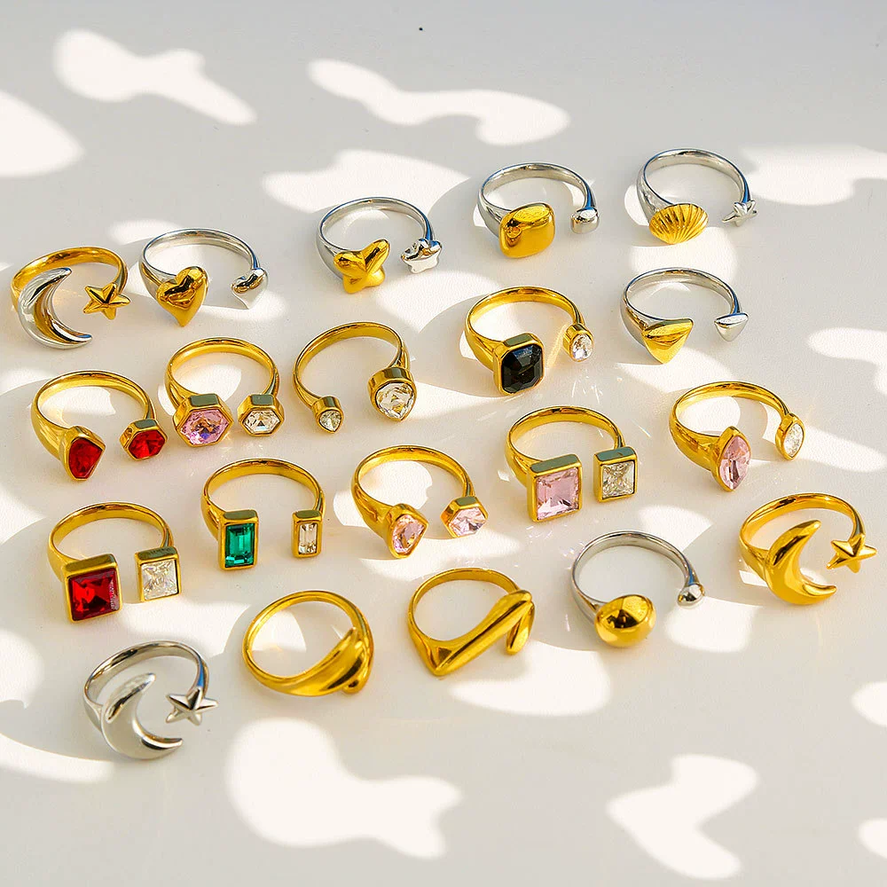 Fashionable Antique Electroplated Geometric Natural Semiprecious Stone Hexagonal Rhombus Ring Unisex Accessories - Image 5