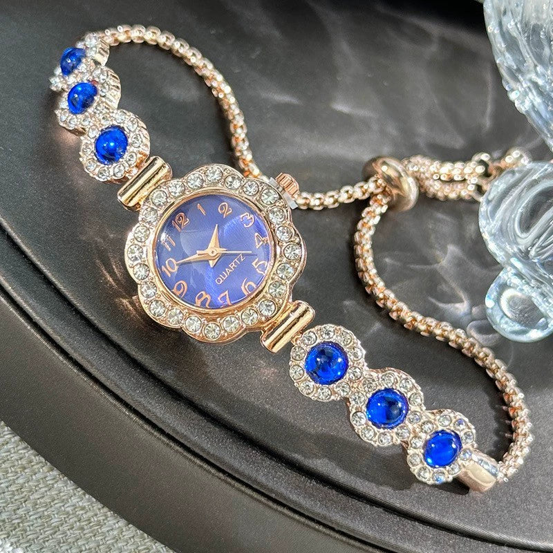Fashionable Chalcedony Diamond Women's Alloy Watch With Round Dial And Pullout Bracelet - Image 7