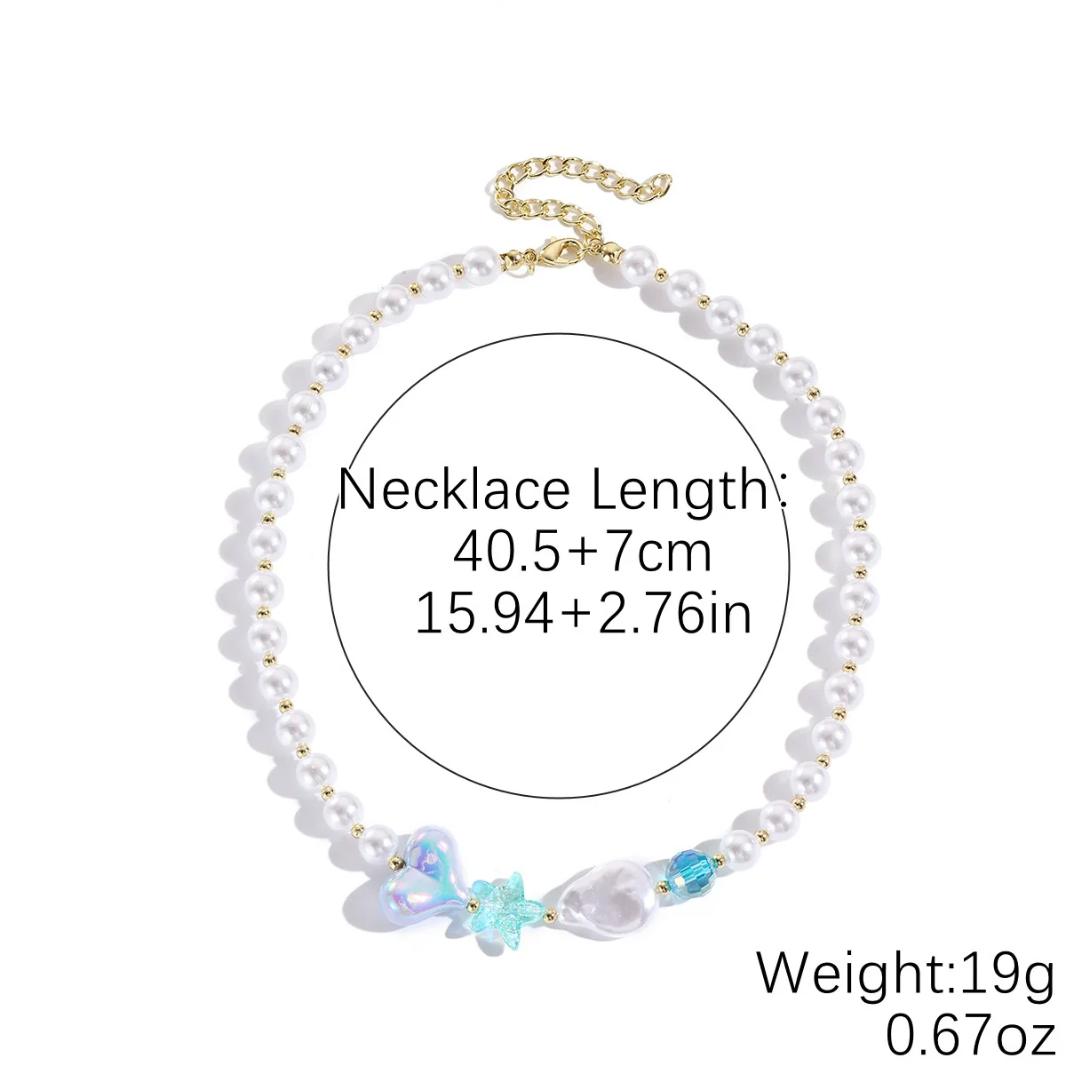 Fashionable Colorful Conch And Starfish Beaded Necklace And Bracelet Set With Imitation Pearls Porcelain Pendant Sea Life Pattern Electroplating For Women - Image 12