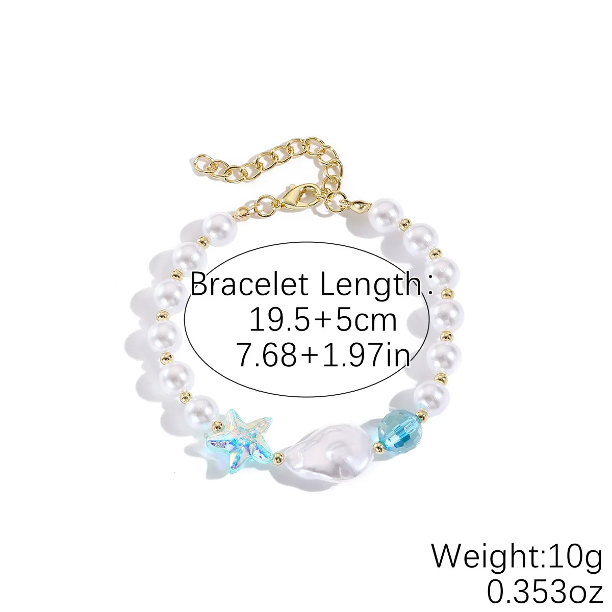 Fashionable Colorful Conch And Starfish Beaded Necklace And Bracelet Set With Imitation Pearls Porcelain Pendant Sea Life Pattern Electroplating For Women - Image 13