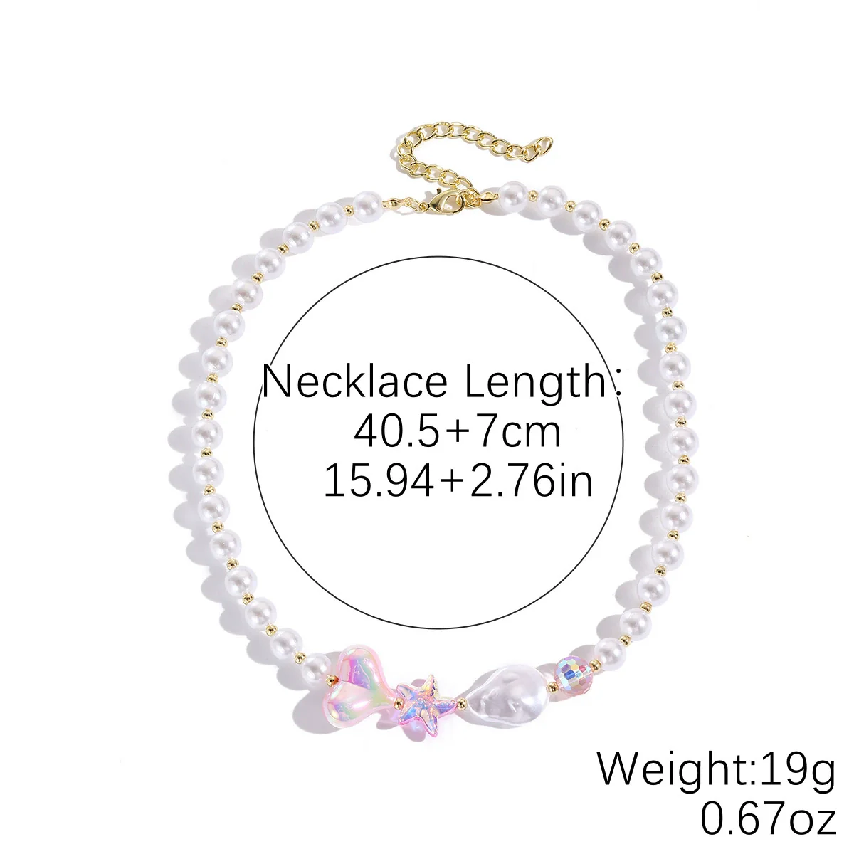 Fashionable Colorful Conch And Starfish Beaded Necklace And Bracelet Set With Imitation Pearls Porcelain Pendant Sea Life Pattern Electroplating For Women - Image 15