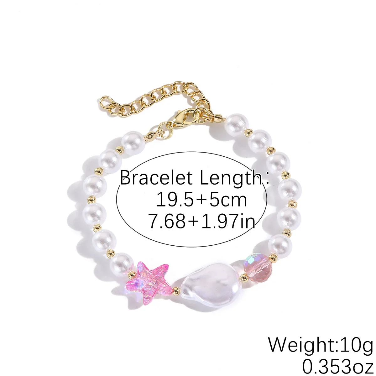 Fashionable Colorful Conch And Starfish Beaded Necklace And Bracelet Set With Imitation Pearls Porcelain Pendant Sea Life Pattern Electroplating For Women - Image 16