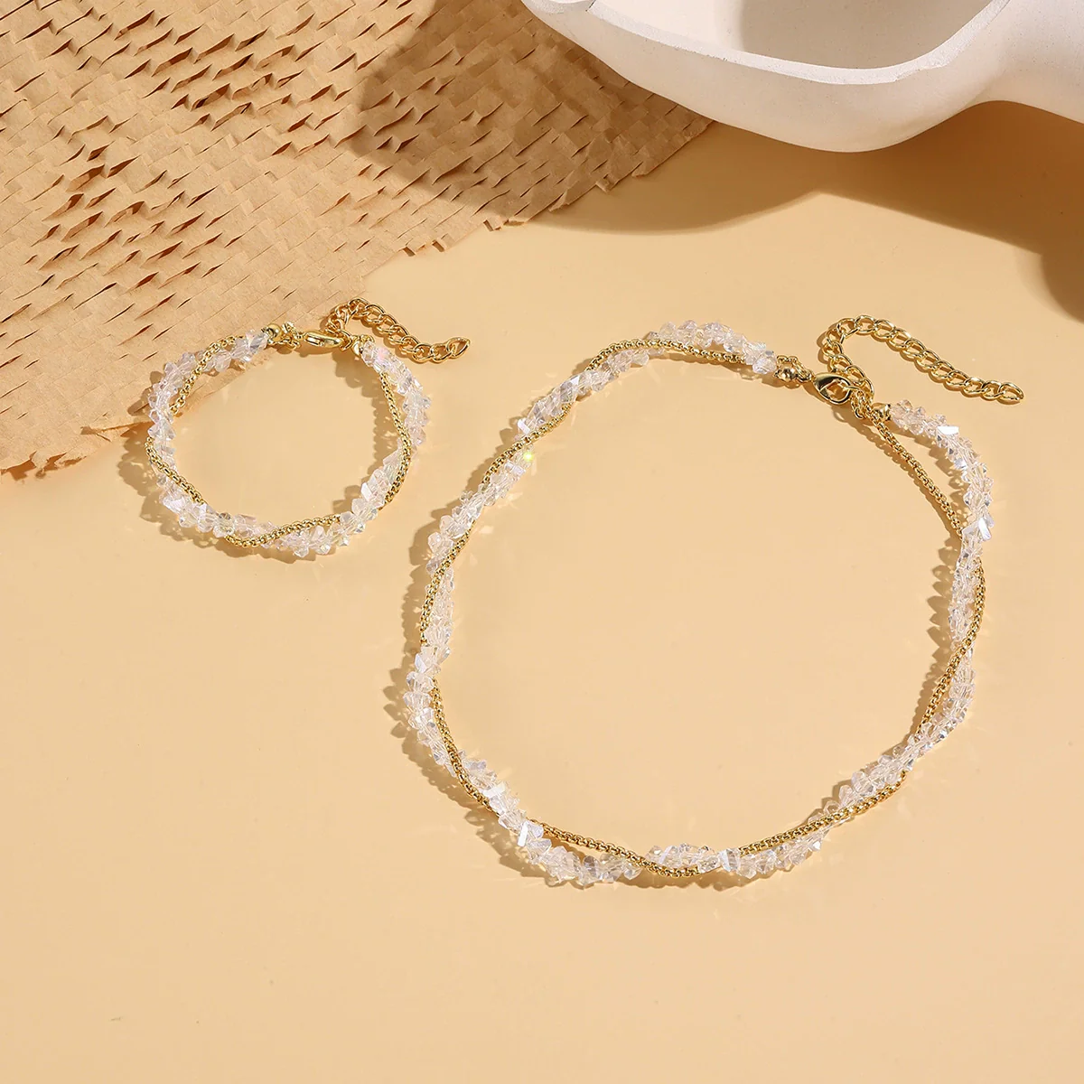 Fashionable Colorful Conch And Starfish Beaded Necklace And Bracelet Set With Imitation Pearls Porcelain Pendant Sea Life Pattern Electroplating For Women - Image 20
