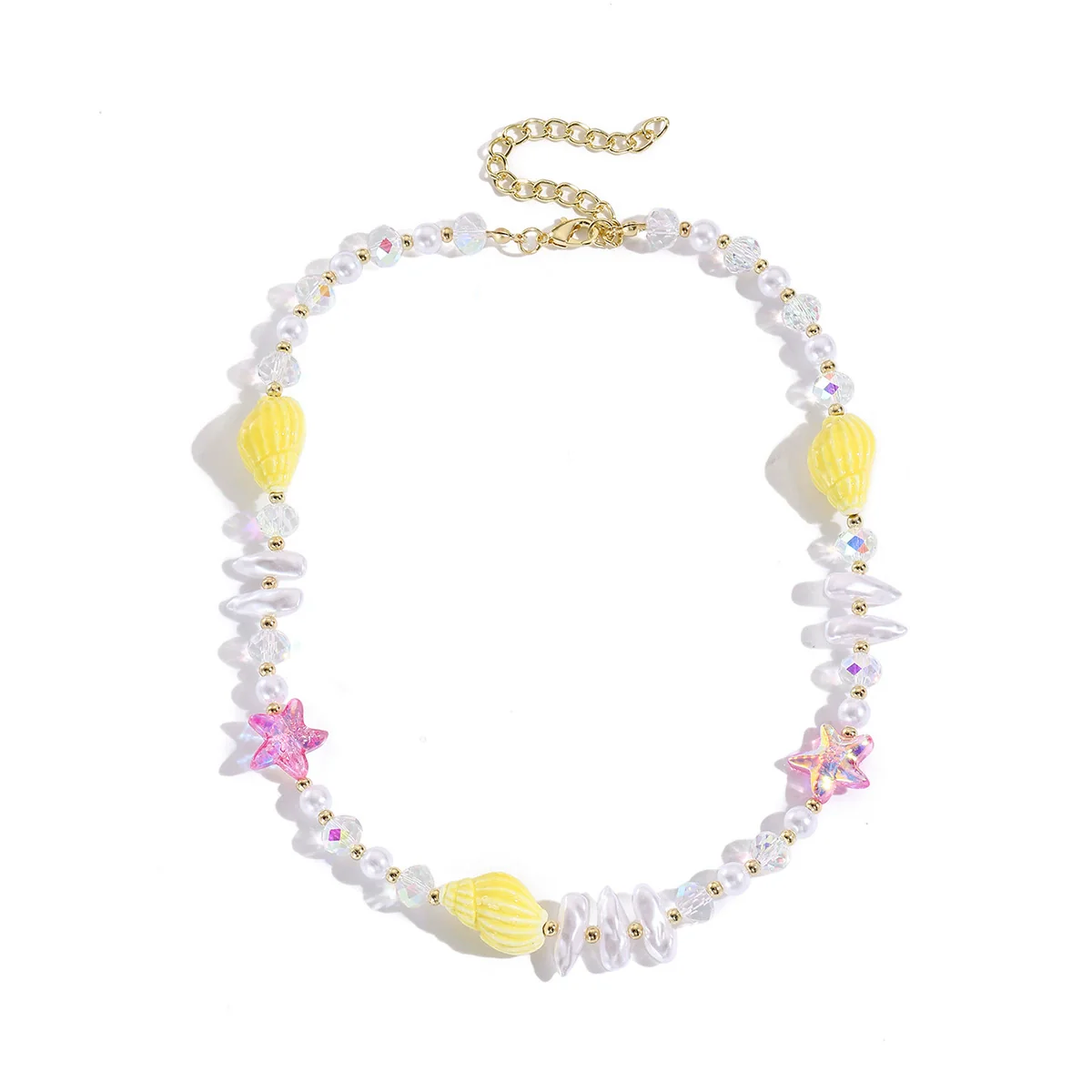 Fashionable Colorful Conch And Starfish Beaded Necklace And Bracelet Set With Imitation Pearls Porcelain Pendant Sea Life Pattern Electroplating For Women - Image 5