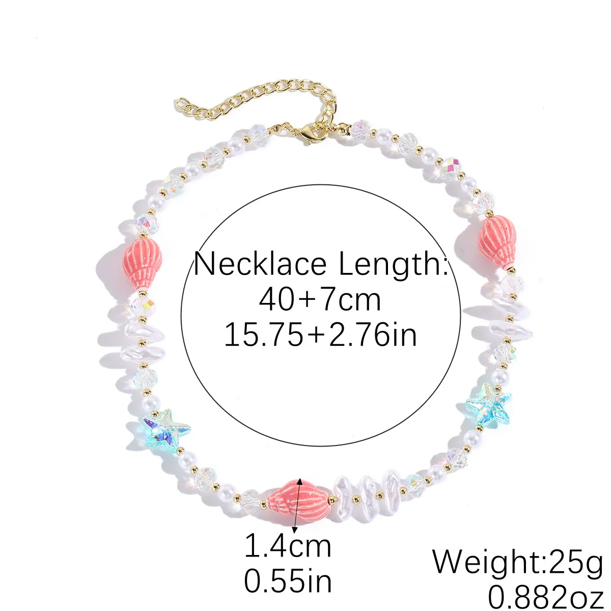 Fashionable Colorful Conch And Starfish Beaded Necklace And Bracelet Set With Imitation Pearls Porcelain Pendant Sea Life Pattern Electroplating For Women - Image 6