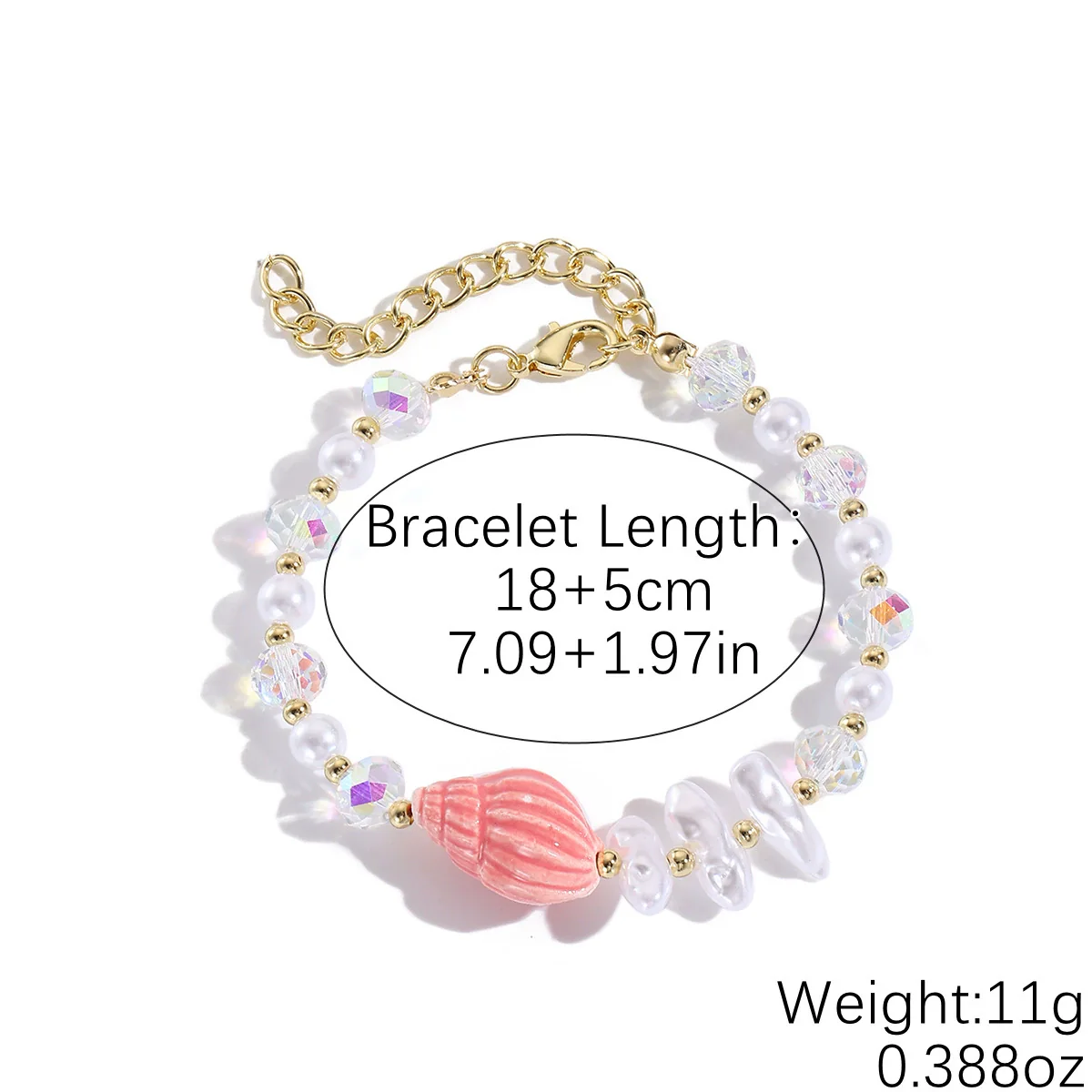 Fashionable Colorful Conch And Starfish Beaded Necklace And Bracelet Set With Imitation Pearls Porcelain Pendant Sea Life Pattern Electroplating For Women - Image 7