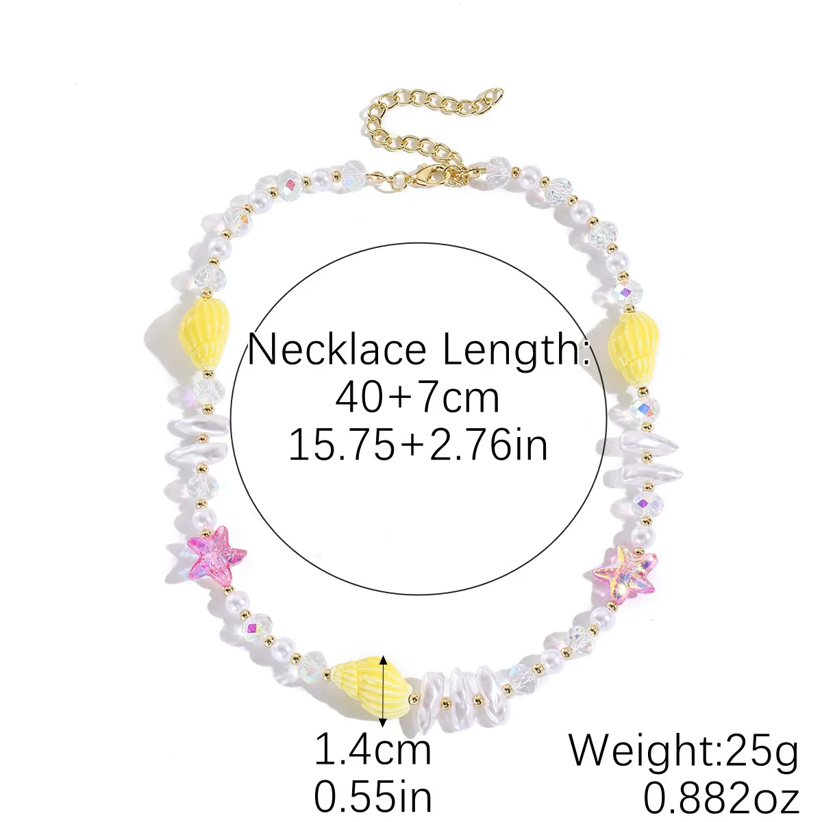 Fashionable Colorful Conch And Starfish Beaded Necklace And Bracelet Set With Imitation Pearls Porcelain Pendant Sea Life Pattern Electroplating For Women - Image 9