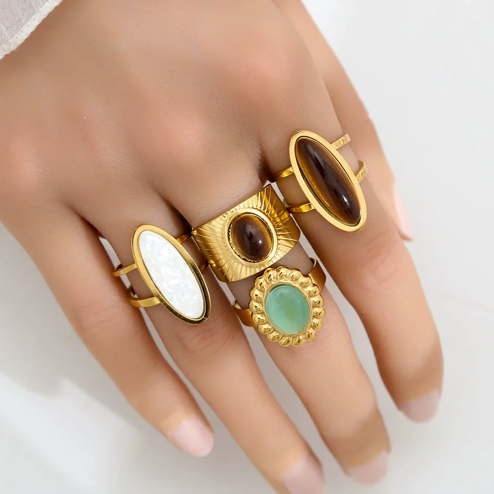 Fashionable Colorful Oildrip Geometric Stainless Steel Goldplated Titanium Steel Adjustable Open Ring For Unisex - Image 3