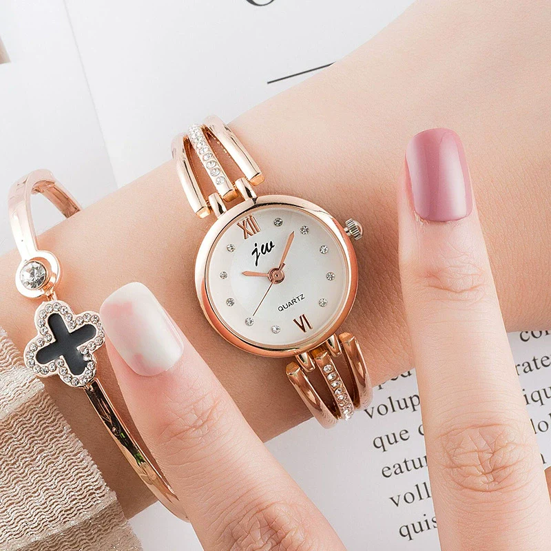 Fashionable Diamondencrusted Alloy Bracelet Watch For Women With Round Dial And Stainless Steel Strap And Clasp - Image 5