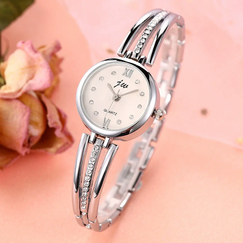 Fashionable Diamondencrusted Alloy Bracelet Watch For Women With Round Dial And Stainless Steel Strap And Clasp - Image 6