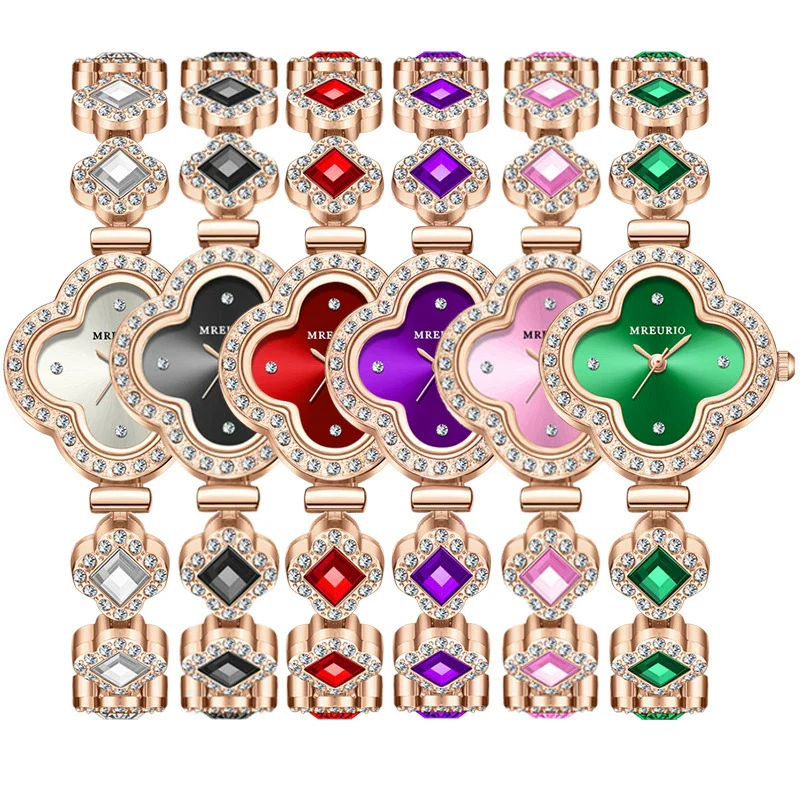 Fashionable Fourleaf Clover Women's Metal Bracelet Quartz Watch With Flower Shape Dial - Image 4