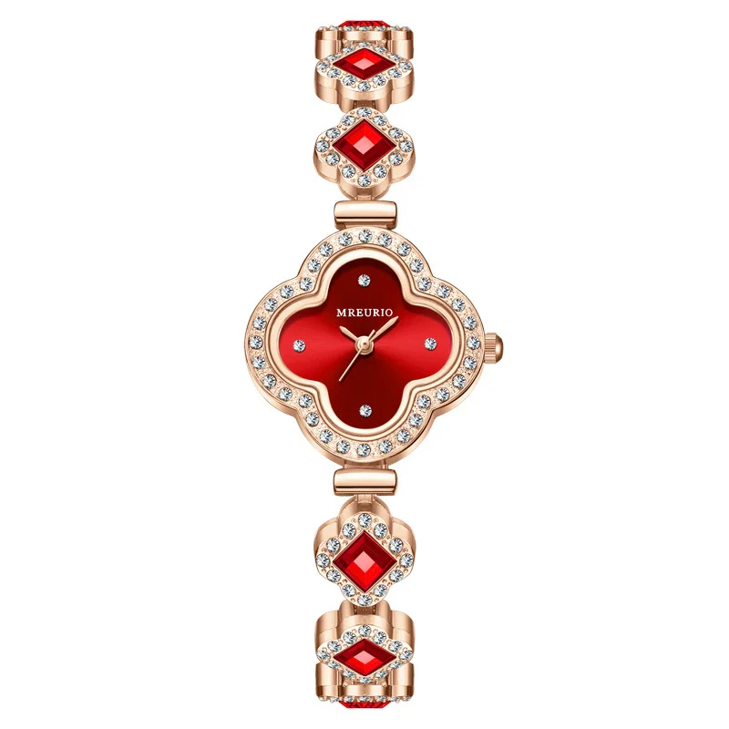 Fashionable Fourleaf Clover Women's Metal Bracelet Quartz Watch With Flower Shape Dial - Image 9