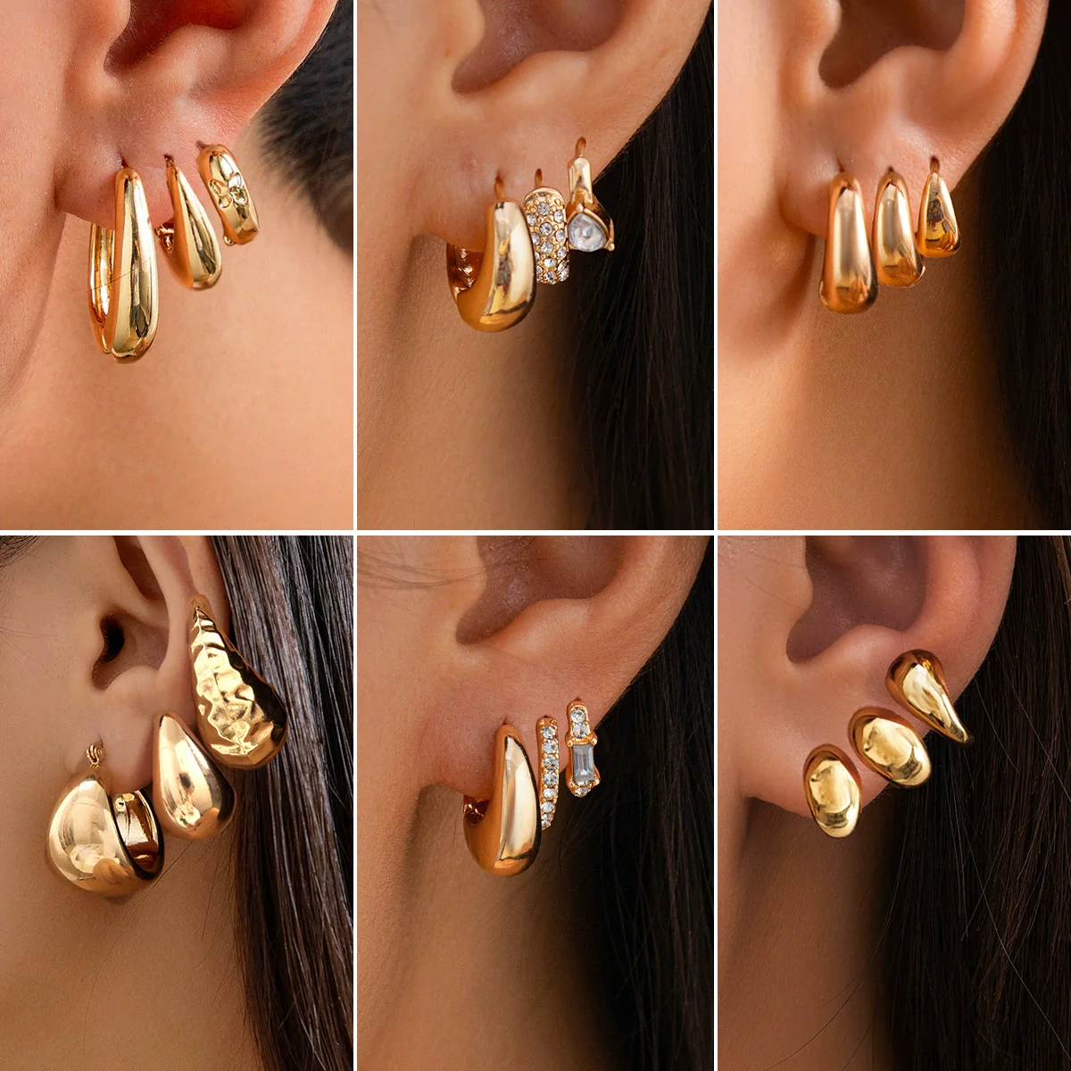 Fashionable Geometric Metal Women's Ushaped Earrings With Diamond Drop And Electroplating