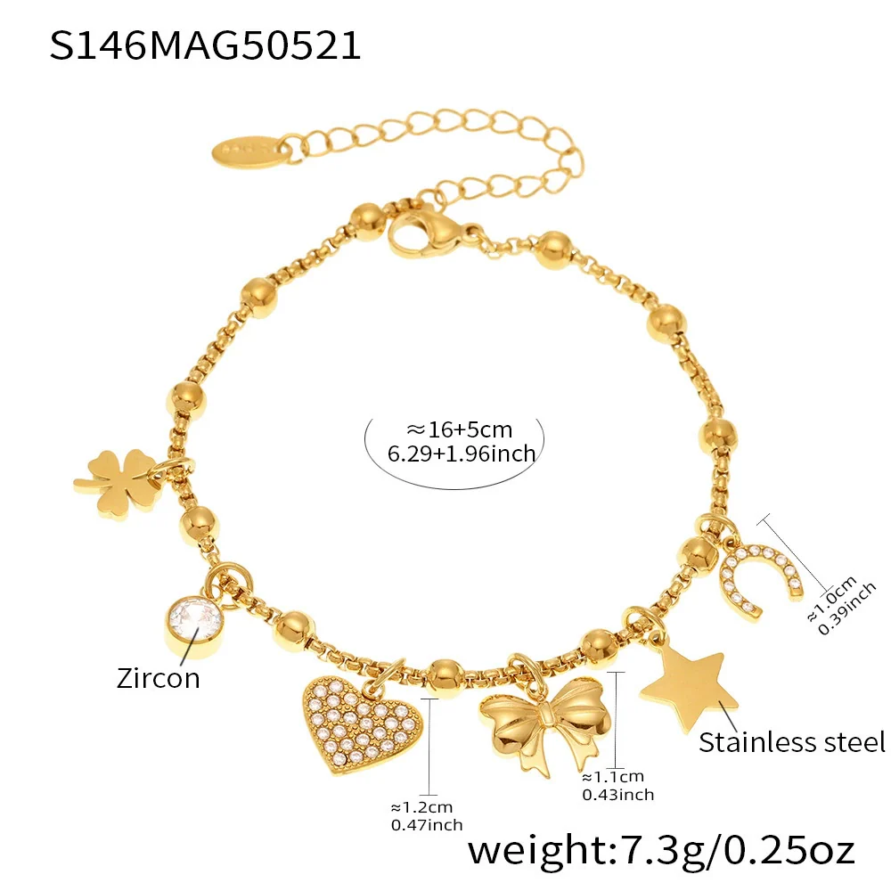 Fashionable Geometric Stainless Steel Goldplated Ferris Wheel Heart Bow Multiaccessory Bracelet And Anklet For Women - Image 8