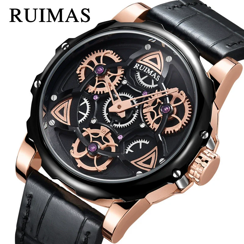 Fashionable Men's Quartz Watch Alloy Case Genuine Leather Strap Round Dial