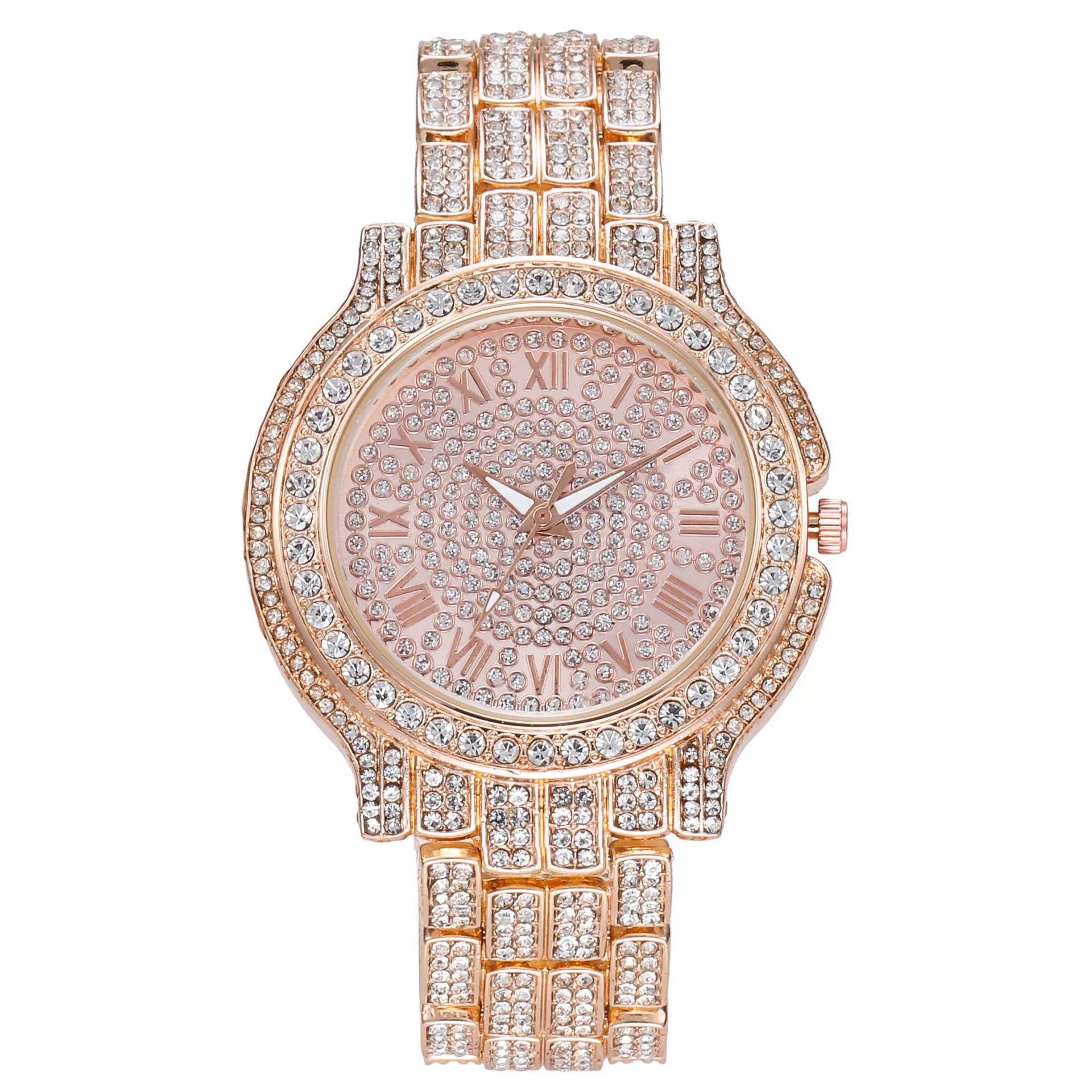 Fashionable Men's Watch Stainless Steel Band Diamondencrusted Round Dial Quartz With Roman Numerals - Image 2