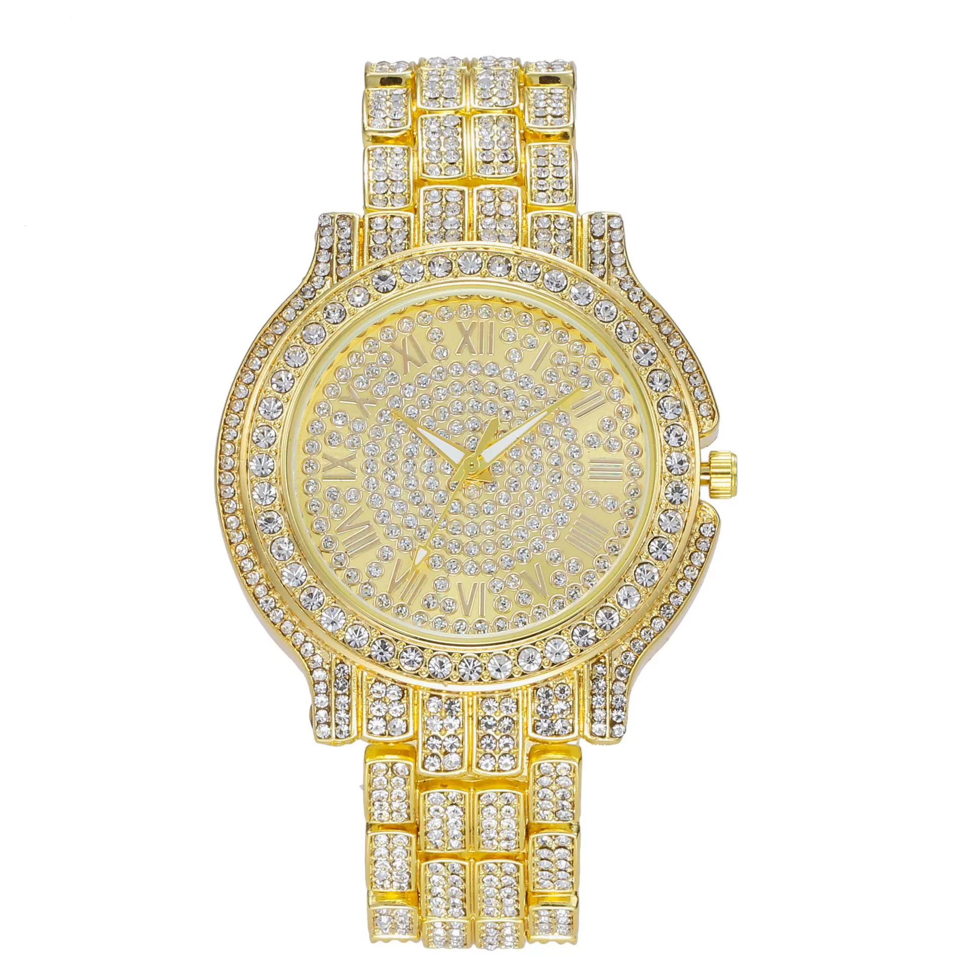 Fashionable Men's Watch Stainless Steel Band Diamondencrusted Round Dial Quartz With Roman Numerals - Image 3