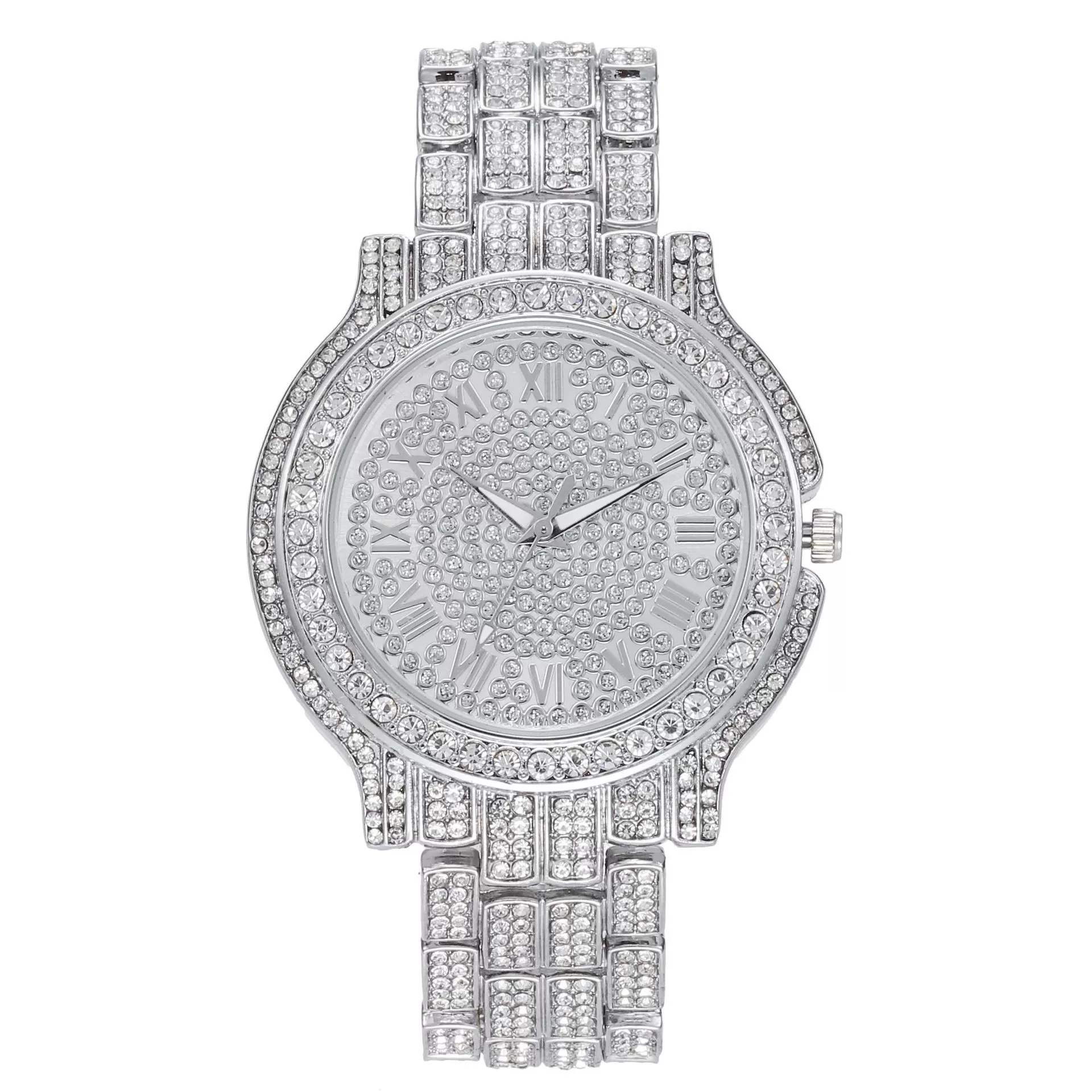 Fashionable Men's Watch Stainless Steel Band Diamondencrusted Round Dial Quartz With Roman Numerals - Image 7