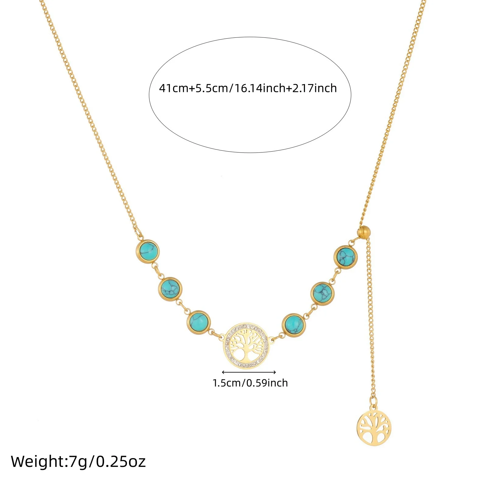 Fashionable Retro Round Tree Of Life Pendant Tassel Goldplated Stainless Steel Necklace For Women - Image 5