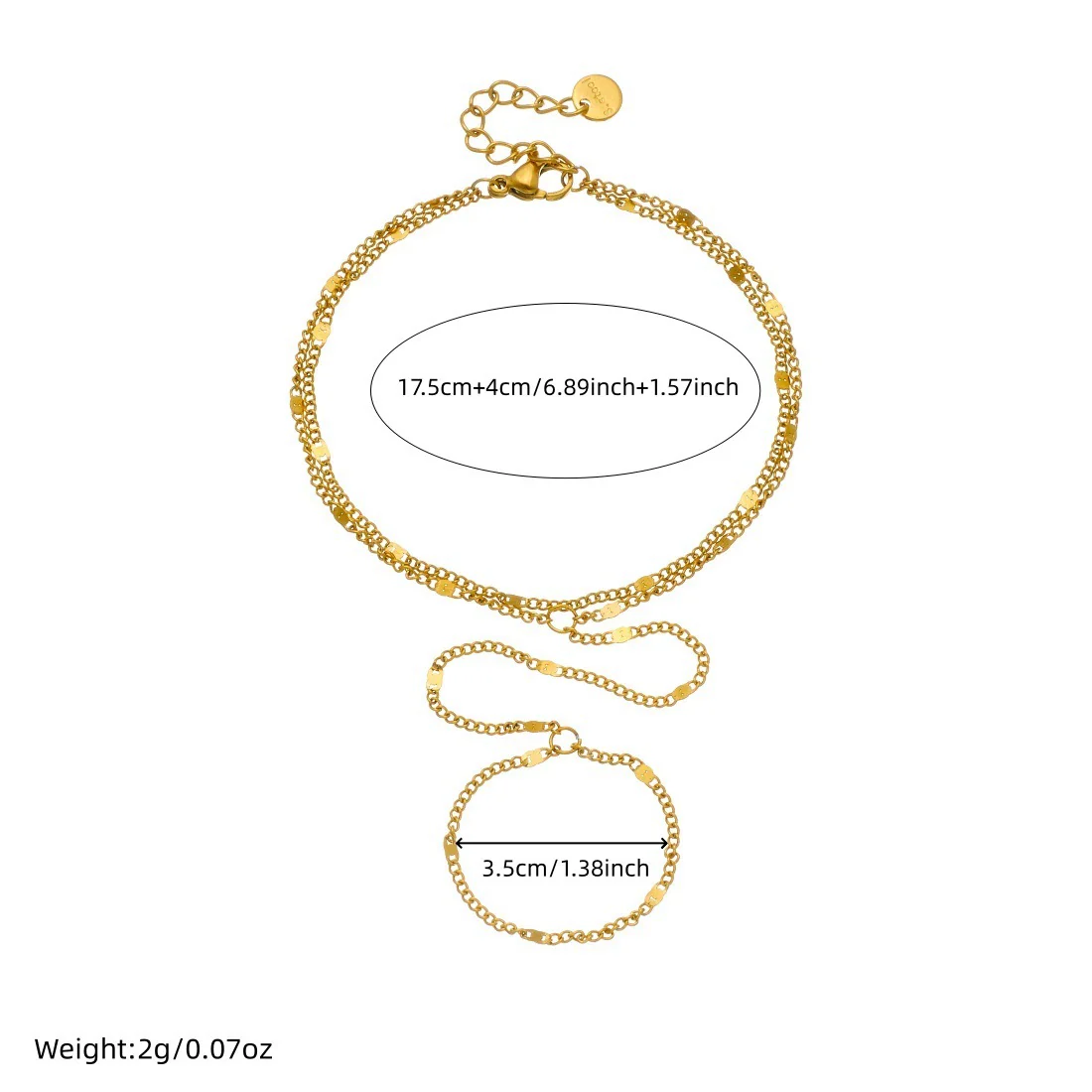 Fashionable Simple Design Doublelayered Thin Chain Goldplated Stainless Steel Ring Bracelet Integrated Hand Chain For Women - Image 4