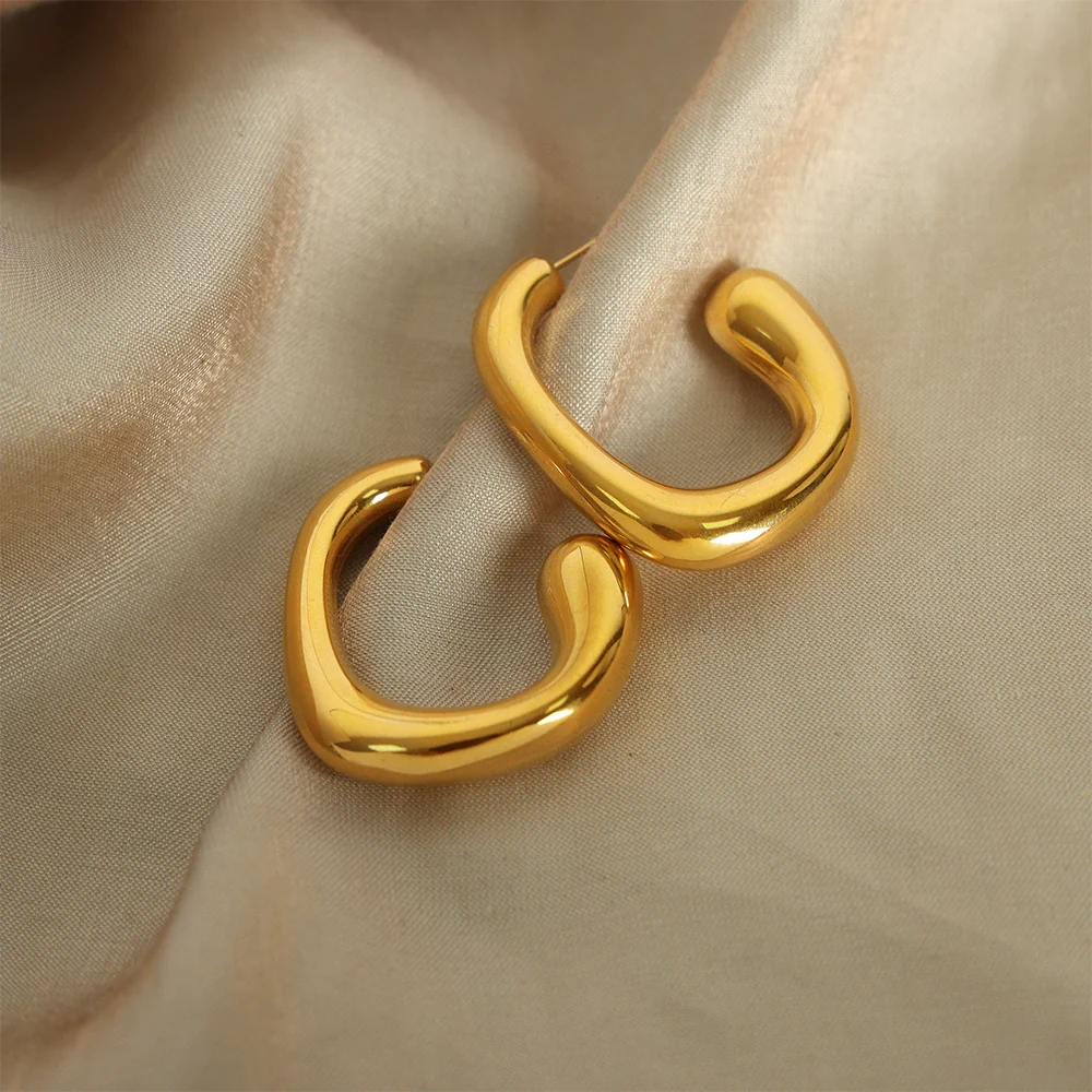 Fashionable Unisex Geometric Titanium Steel Gold Plated Earrings - Image 2